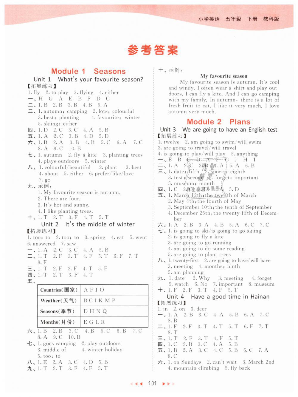 2019年53天天練五年級英語下冊教科版廣州專用 第1頁