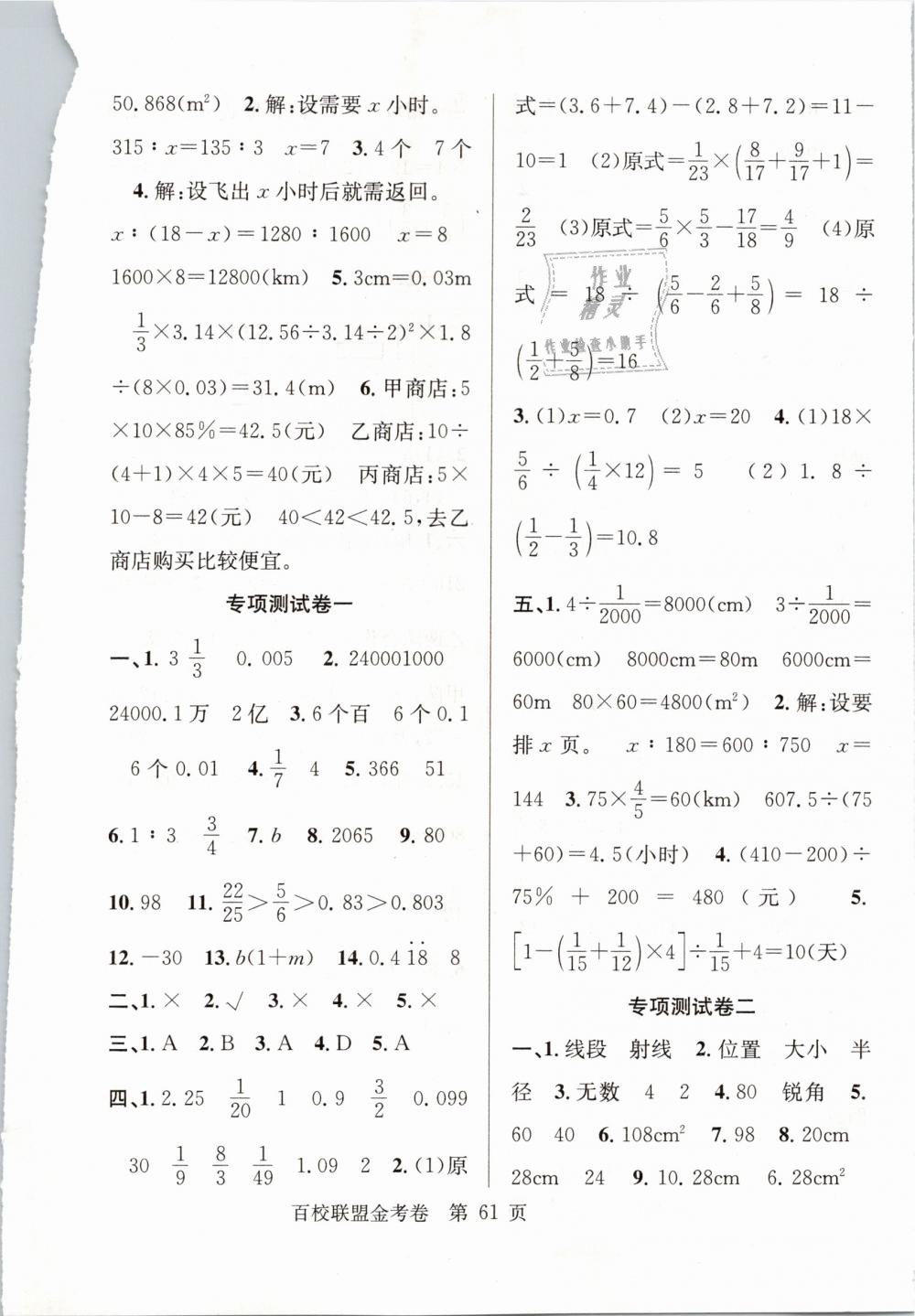 2019年百校聯(lián)盟金考卷六年級數(shù)學(xué)下冊人教版 第5頁