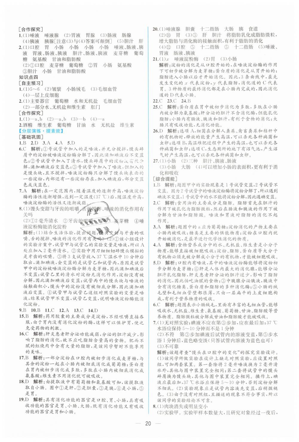 2019年同步学历案课时练七年级生物学下册人教版 第4页