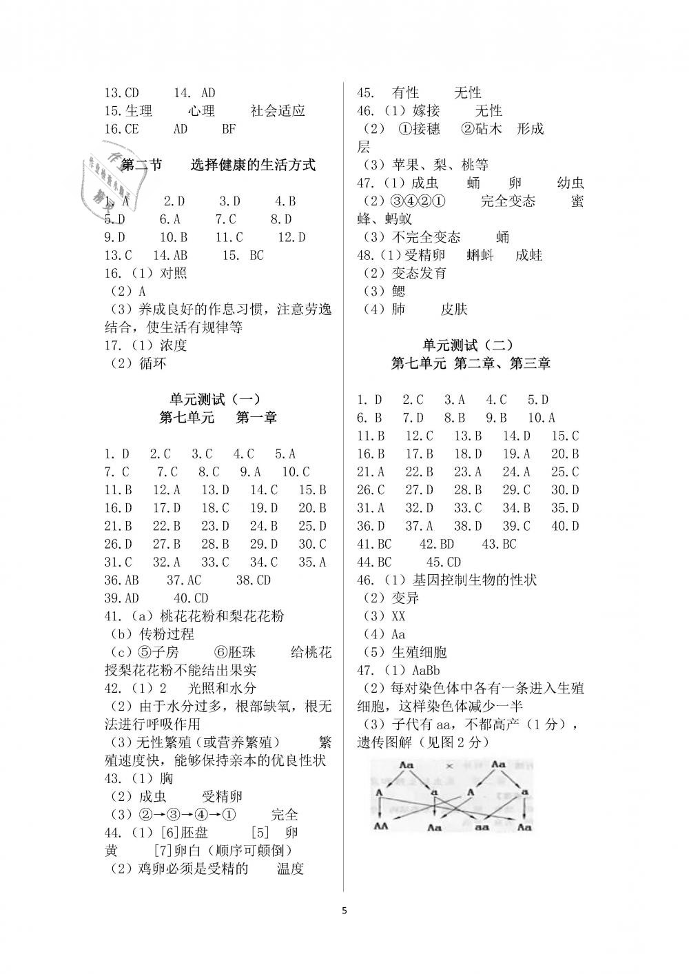 2019年知識與能力訓(xùn)練八年級生物學(xué)下冊人教版 第5頁