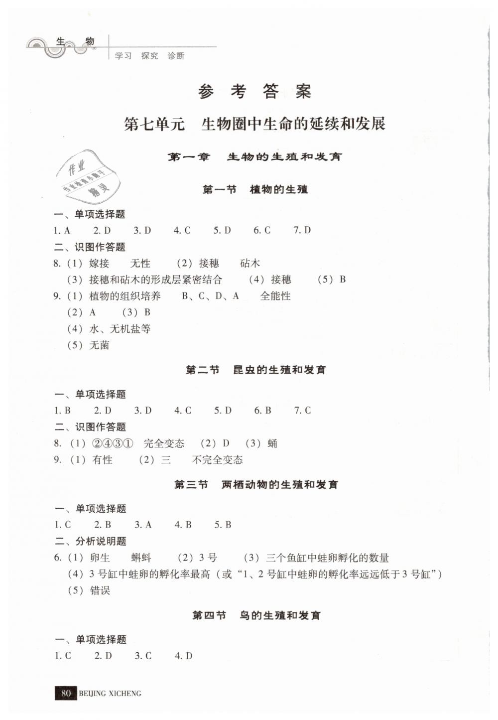 2019年学习探究诊断八年级生物下册人教版 第1页