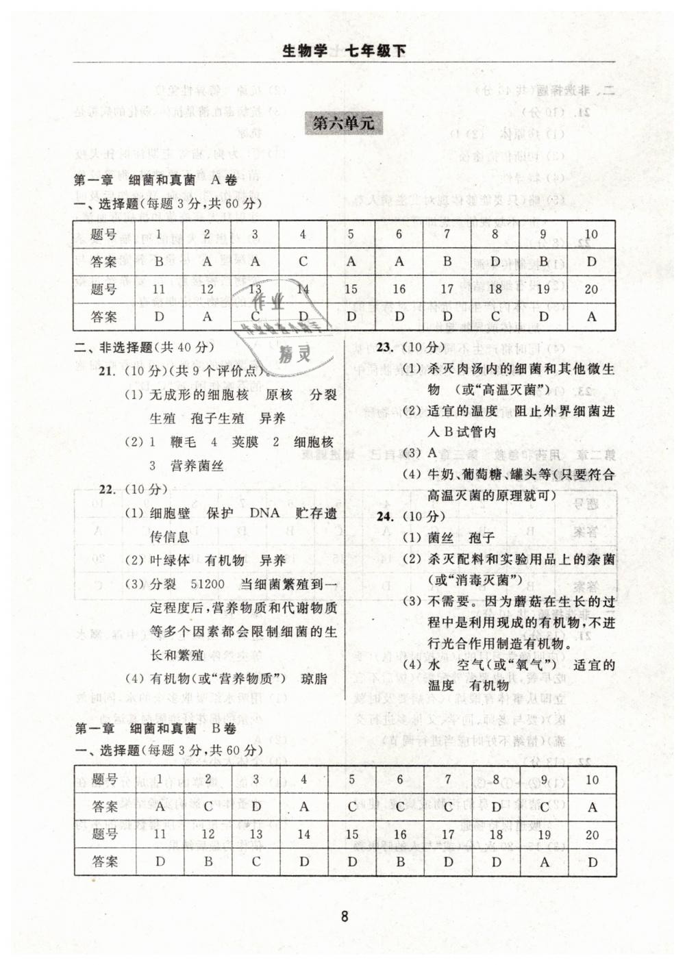 2019年伴你學(xué)習(xí)新課程單元過關(guān)練習(xí)七年級(jí)生物學(xué)下冊(cè) 第8頁