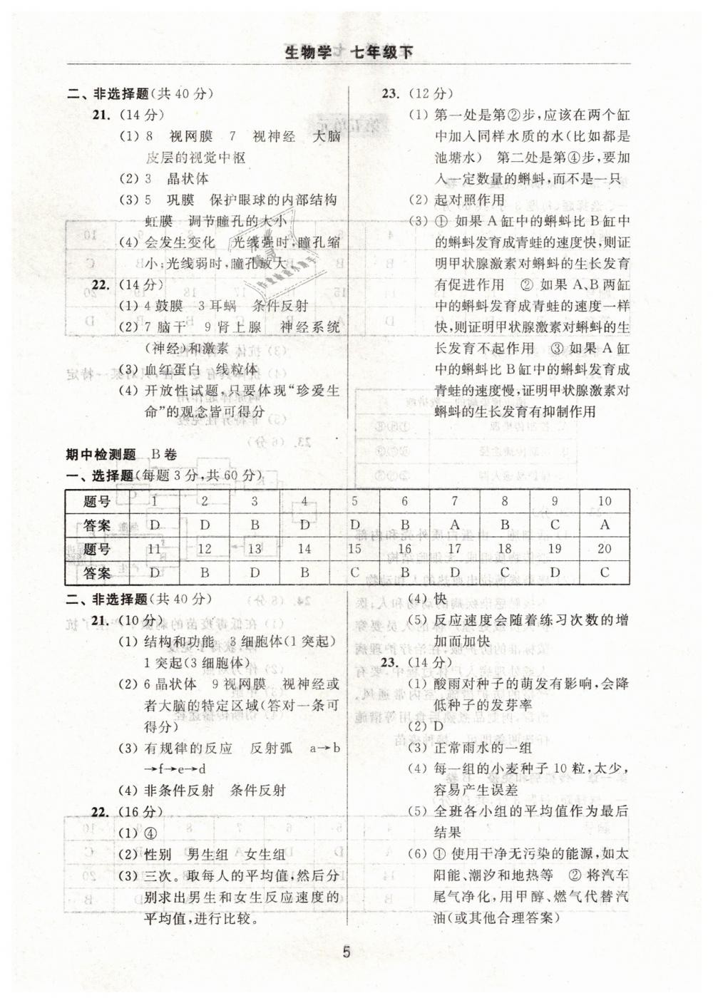 2019年伴你學(xué)習(xí)新課程單元過關(guān)練習(xí)七年級生物學(xué)下冊 第5頁