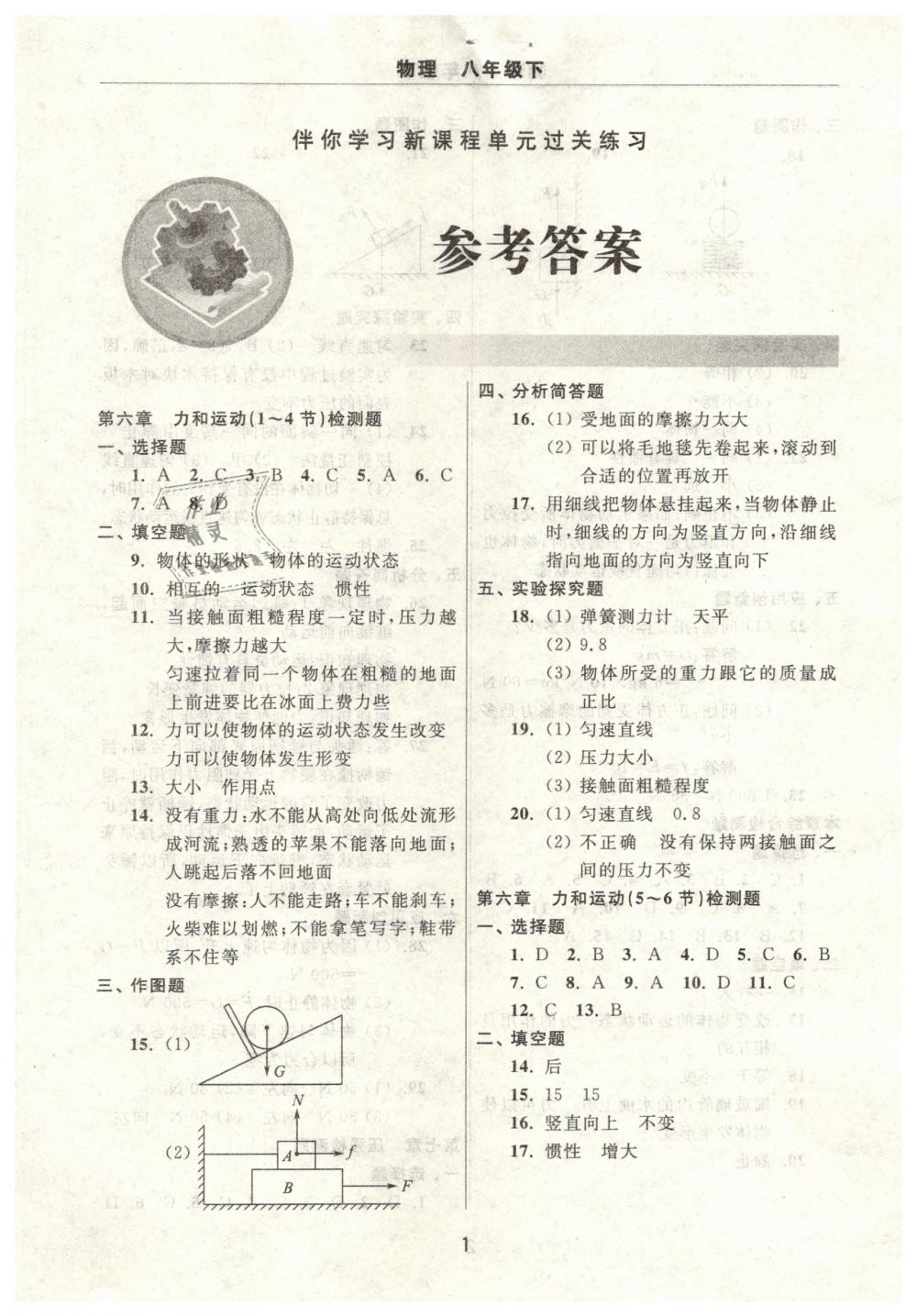 2019年伴你學(xué)習(xí)新課程單元過關(guān)練習(xí)八年級(jí)物理下冊(cè) 第1頁