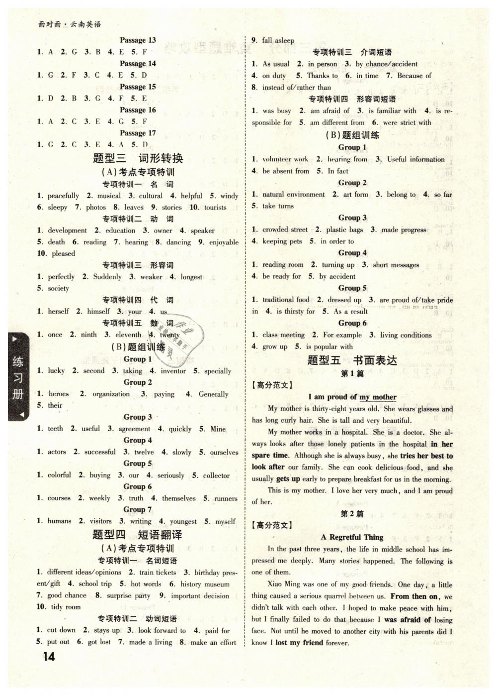 2019年云南中考面对面九年级英语 第14页