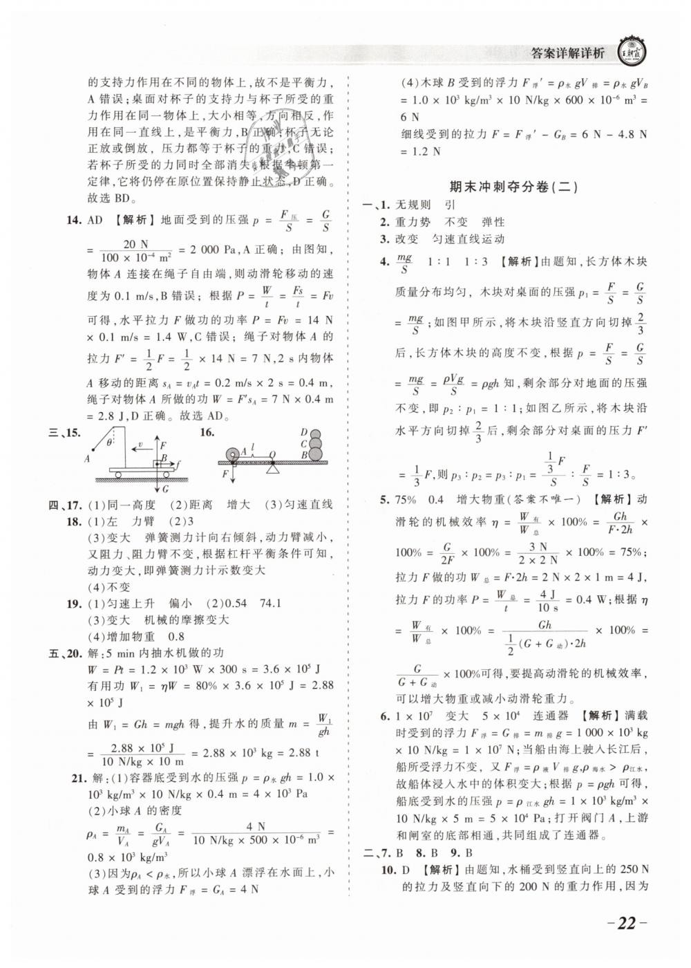 2019年王朝霞考點梳理時習卷八年級物理下冊滬科版 第22頁