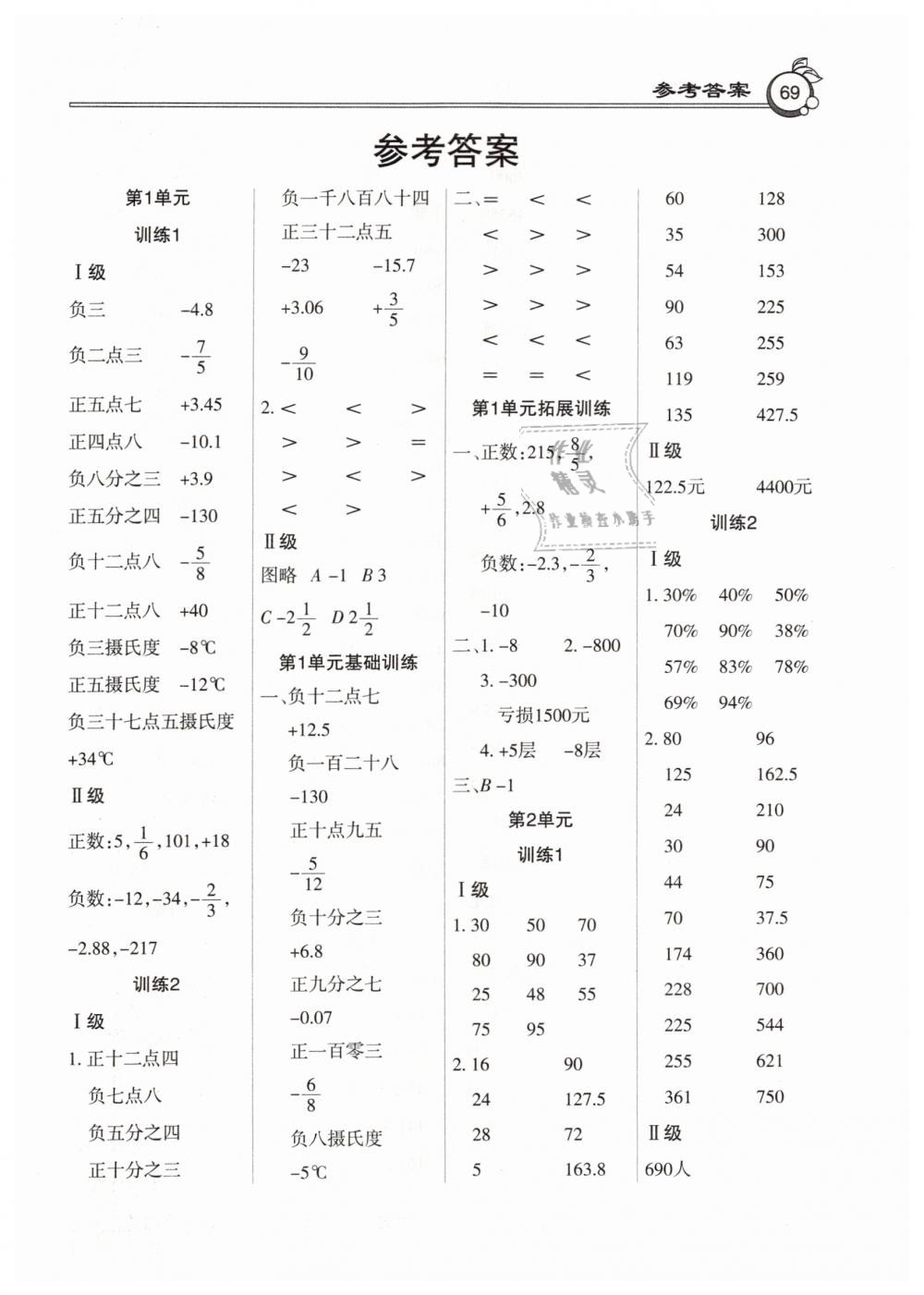 2019年A级口算六年级数学下册人教版 第1页