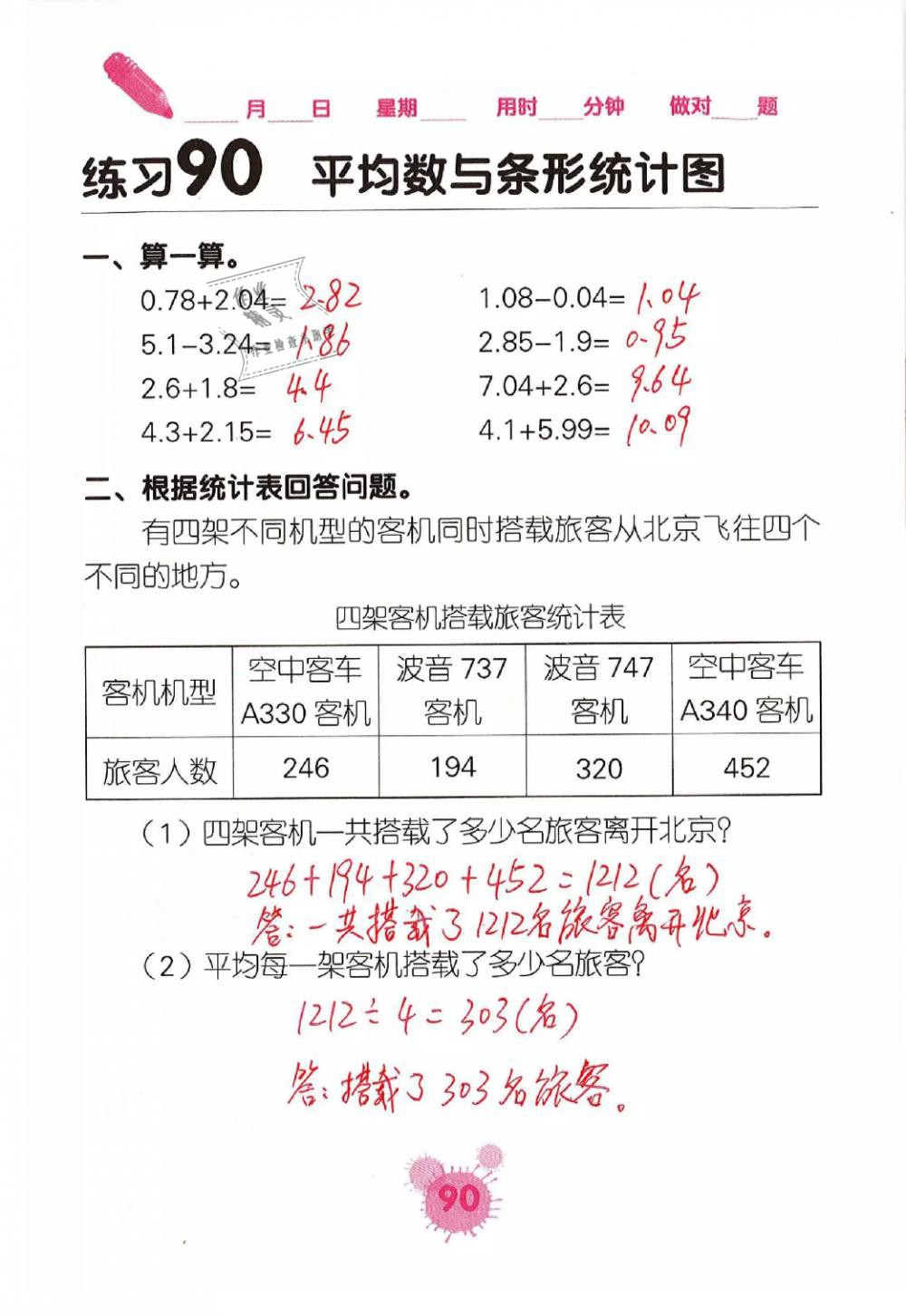 2019年口算天天練口算題卡四年級數(shù)學下冊人教版 第90頁