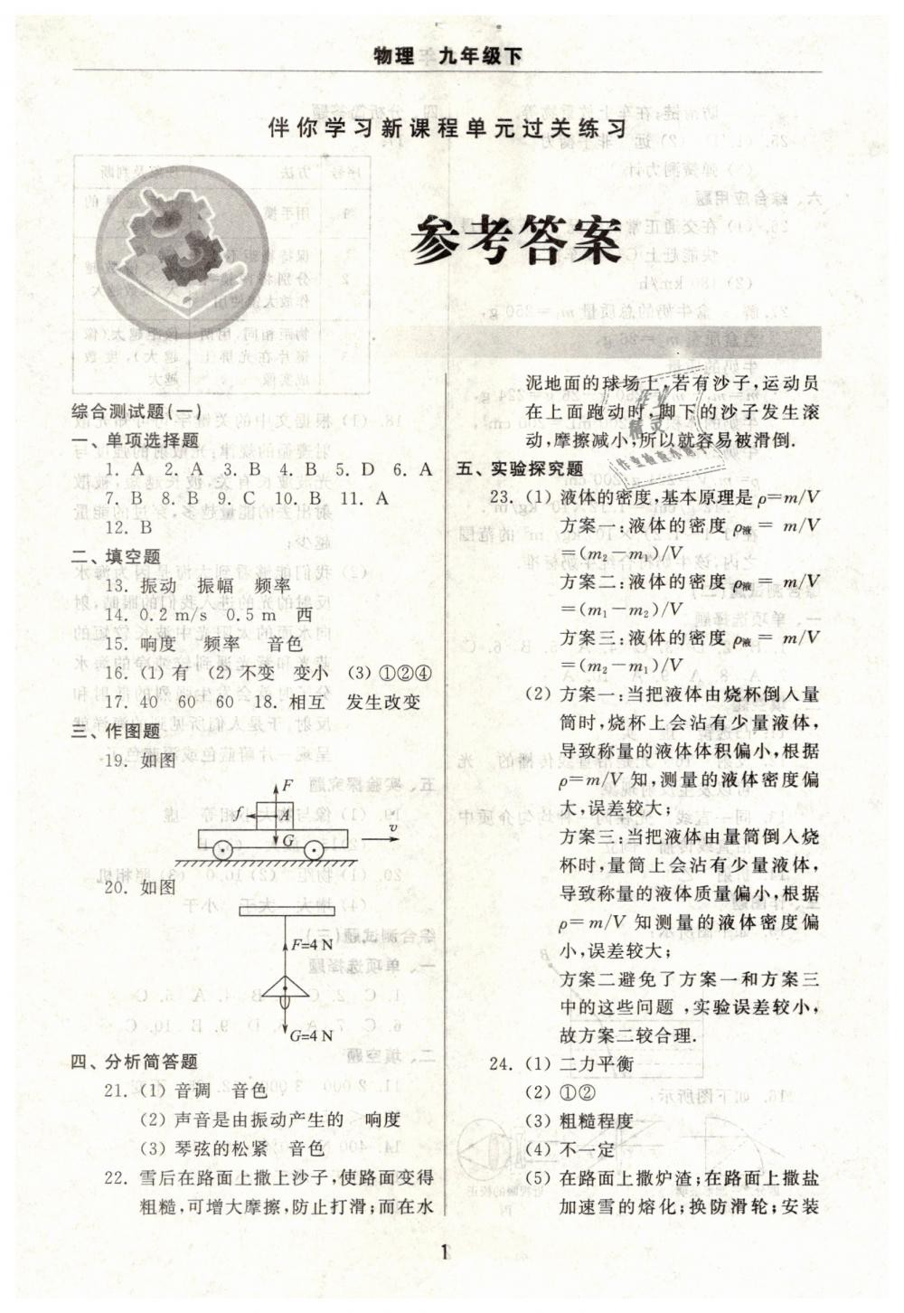 2019年伴你學(xué)習(xí)新課程單元過關(guān)練習(xí)九年級(jí)物理下冊(cè)魯教版 第1頁(yè)