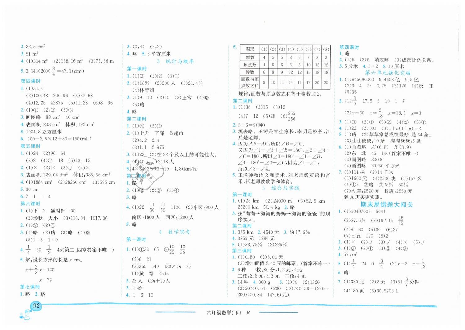 2019年黃岡小狀元作業(yè)本六年級數(shù)學下冊人教版福建專版 第6頁