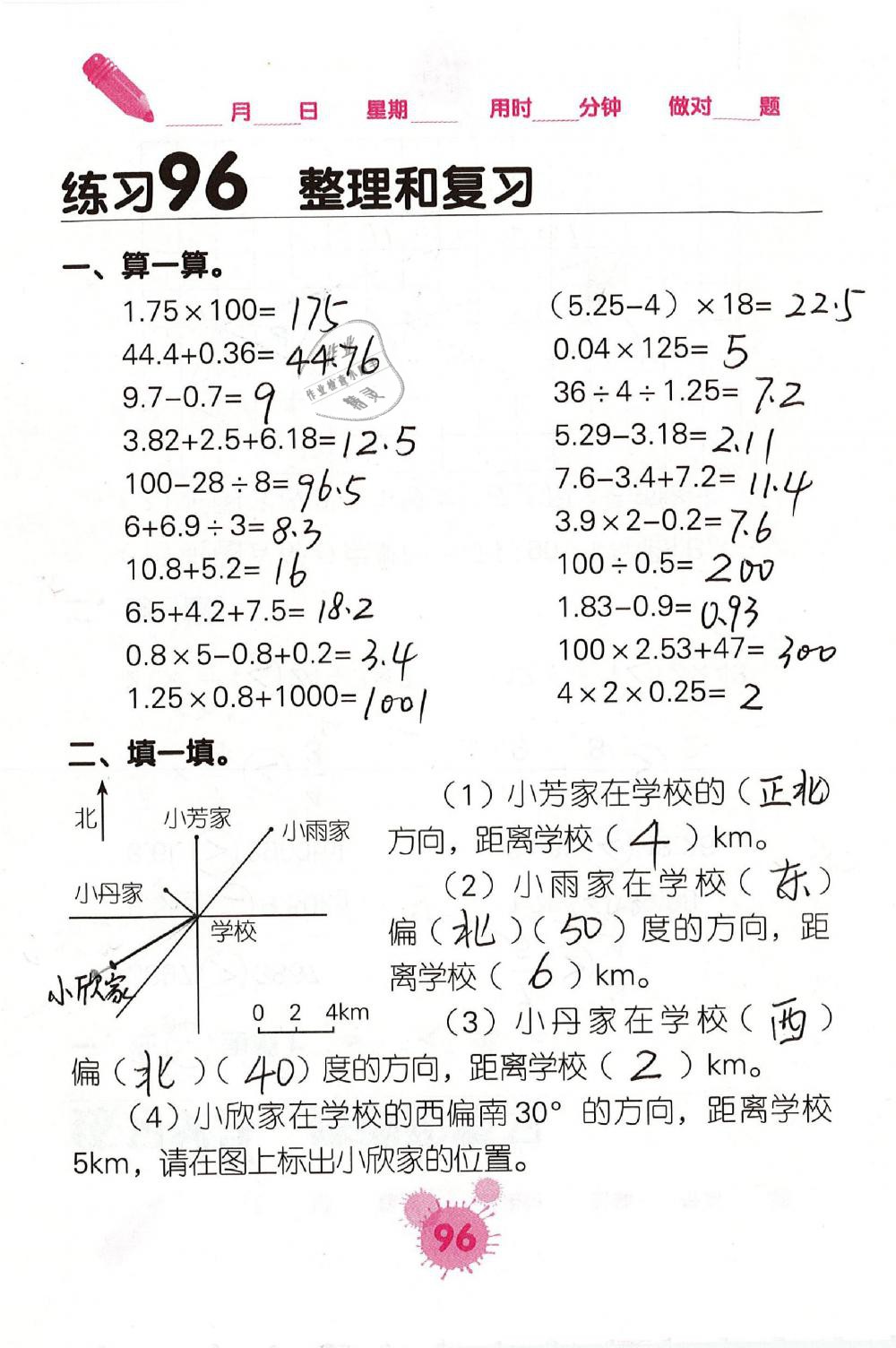 2019年口算天天練口算題卡六年級數(shù)學(xué)下冊人教版 第96頁