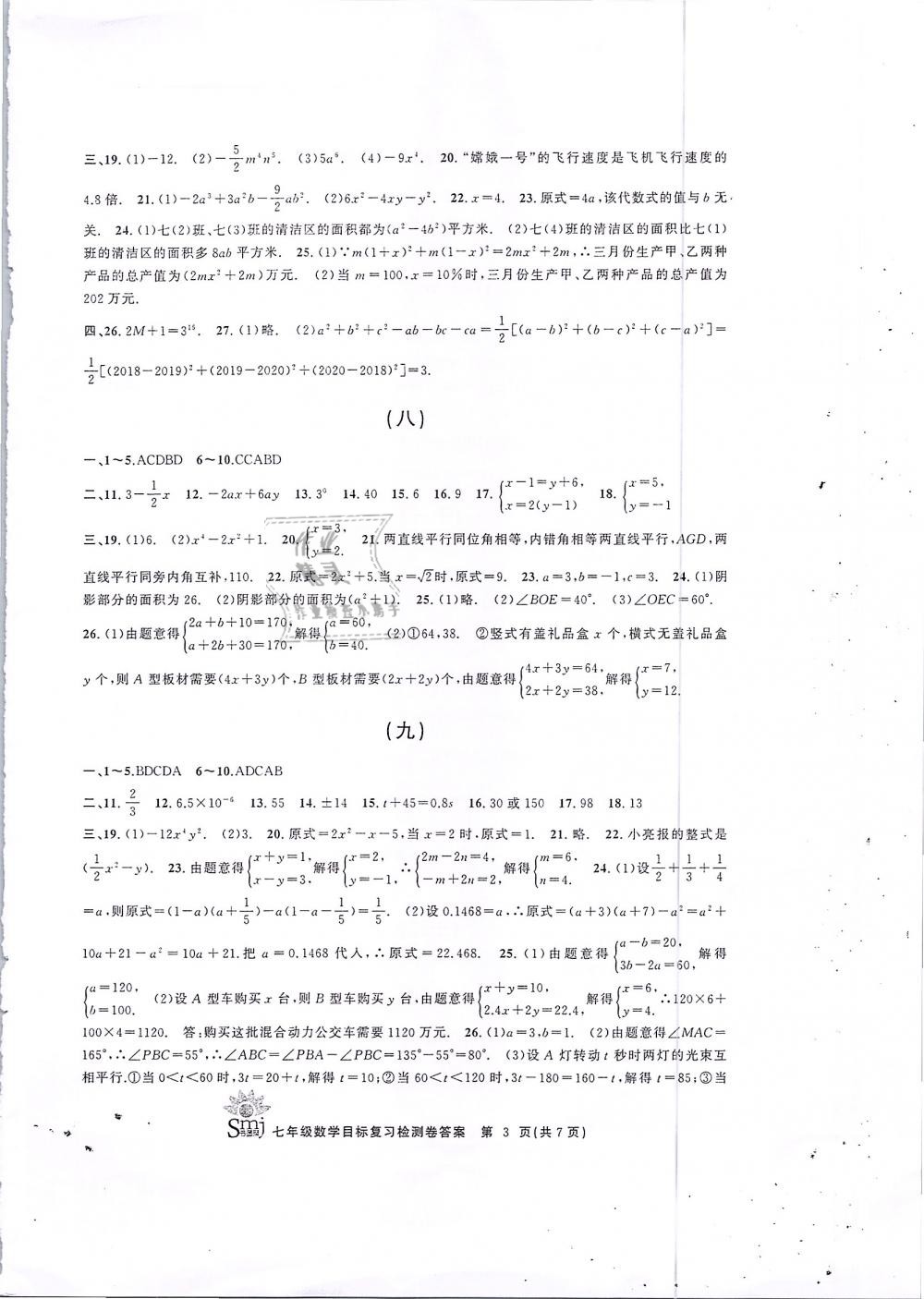 2019年目标复习检测卷七年级数学下册浙教版 第3页