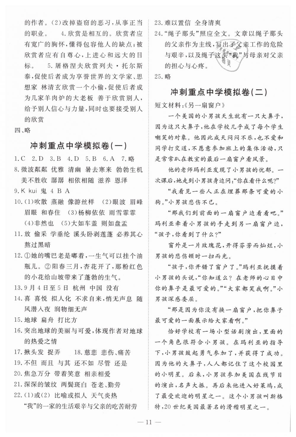 2019年名師面對面小考滿分特訓(xùn)方案六年級語文 第11頁