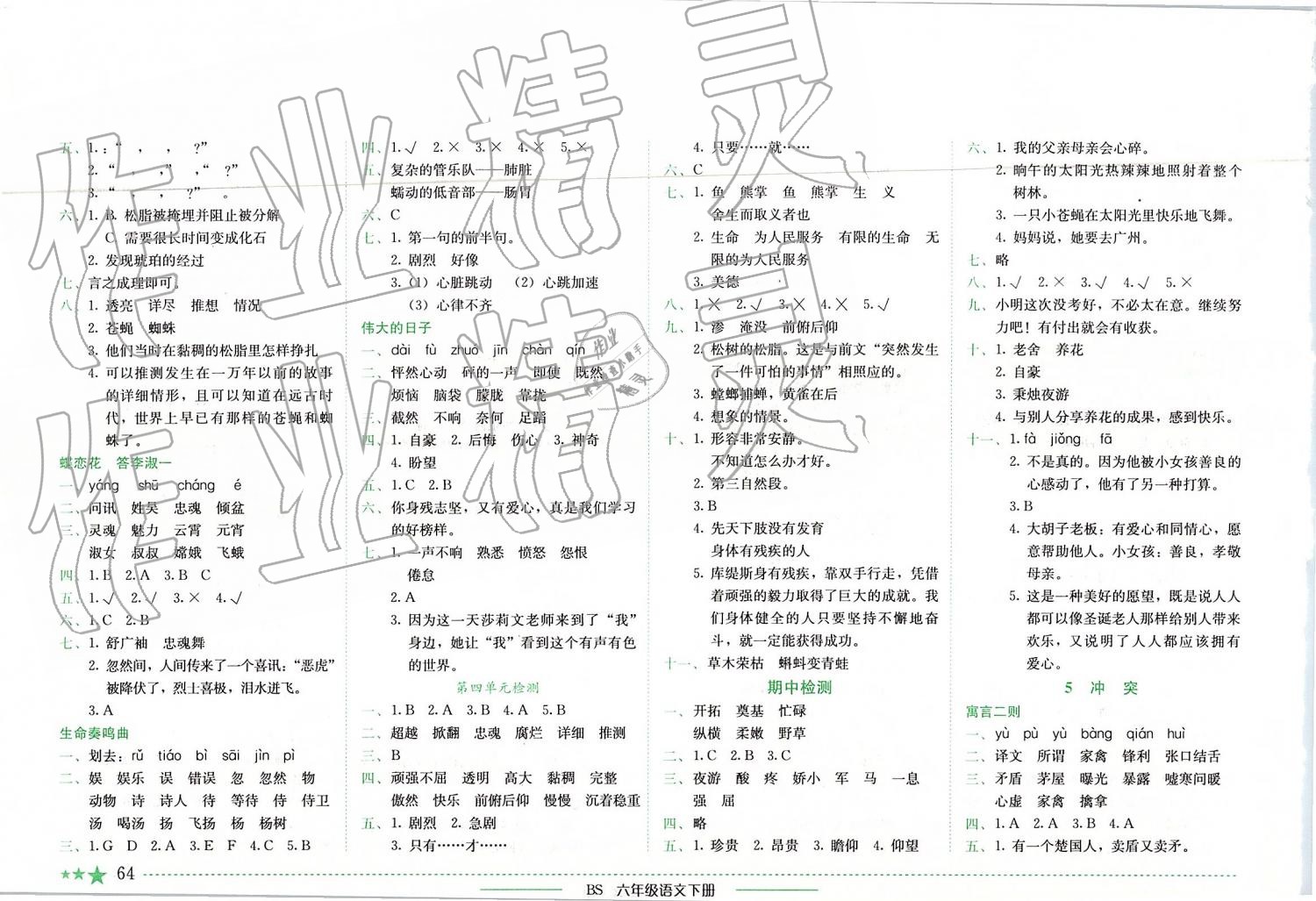 2019年黃岡小狀元作業(yè)本六年級語文下冊北師大版四川專版 第4頁