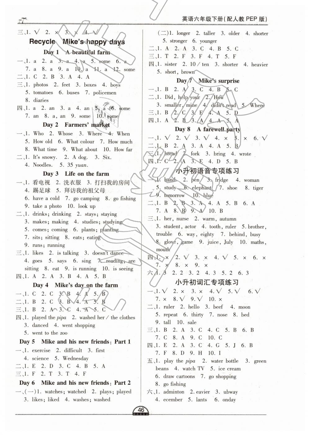 2019年一課一練創(chuàng)新練習(xí)六年級英語下冊人教PEP版 第3頁