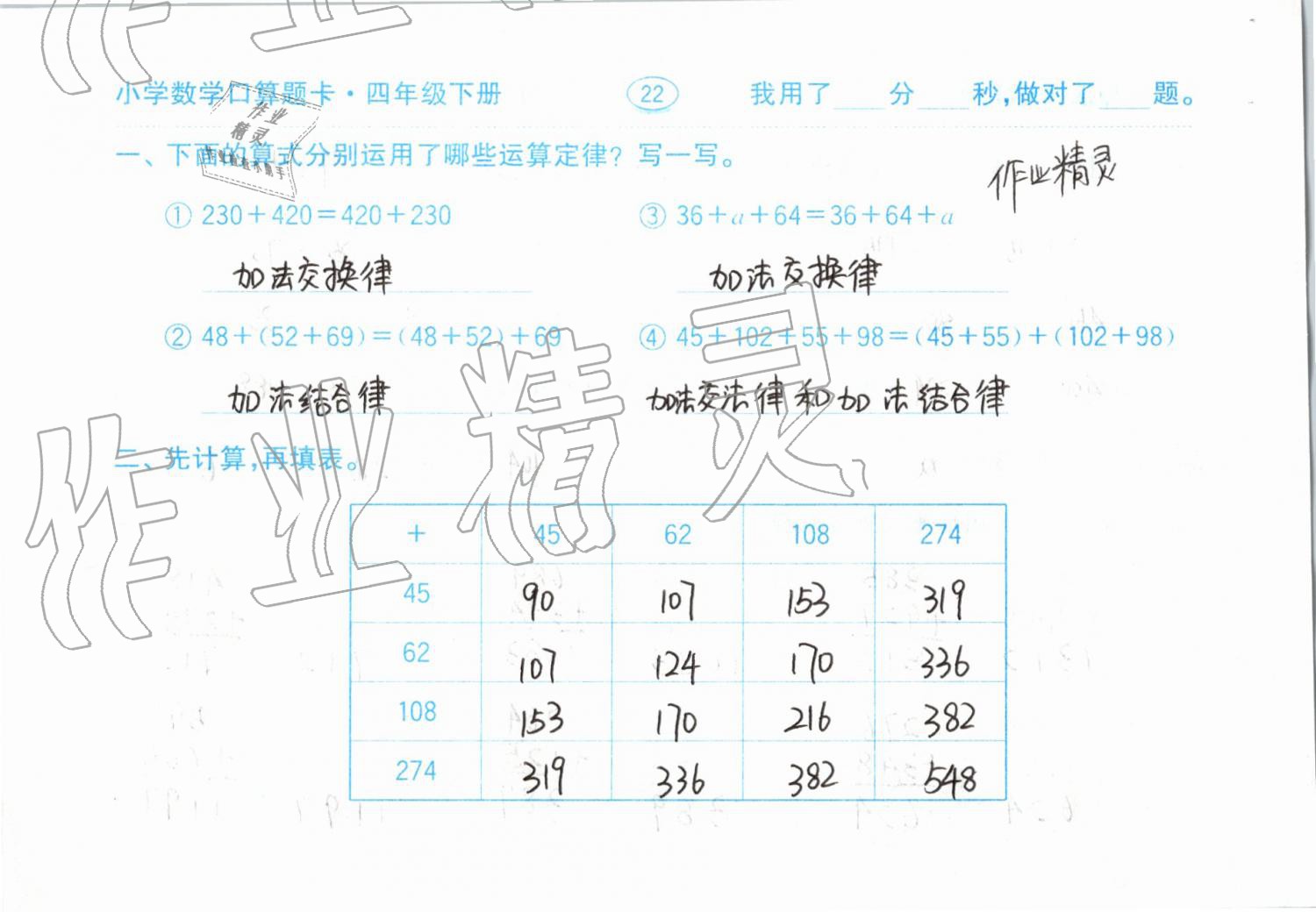 2019年小學(xué)數(shù)學(xué)口算題卡計(jì)算加應(yīng)用四年級(jí)下冊(cè)人教版齊魯書社 參考答案第22頁(yè)