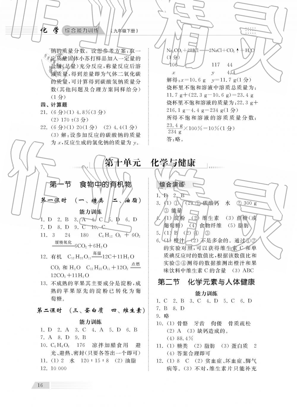 2019年綜合能力訓(xùn)練九年級化學(xué)下冊魯教版五四制 第16頁