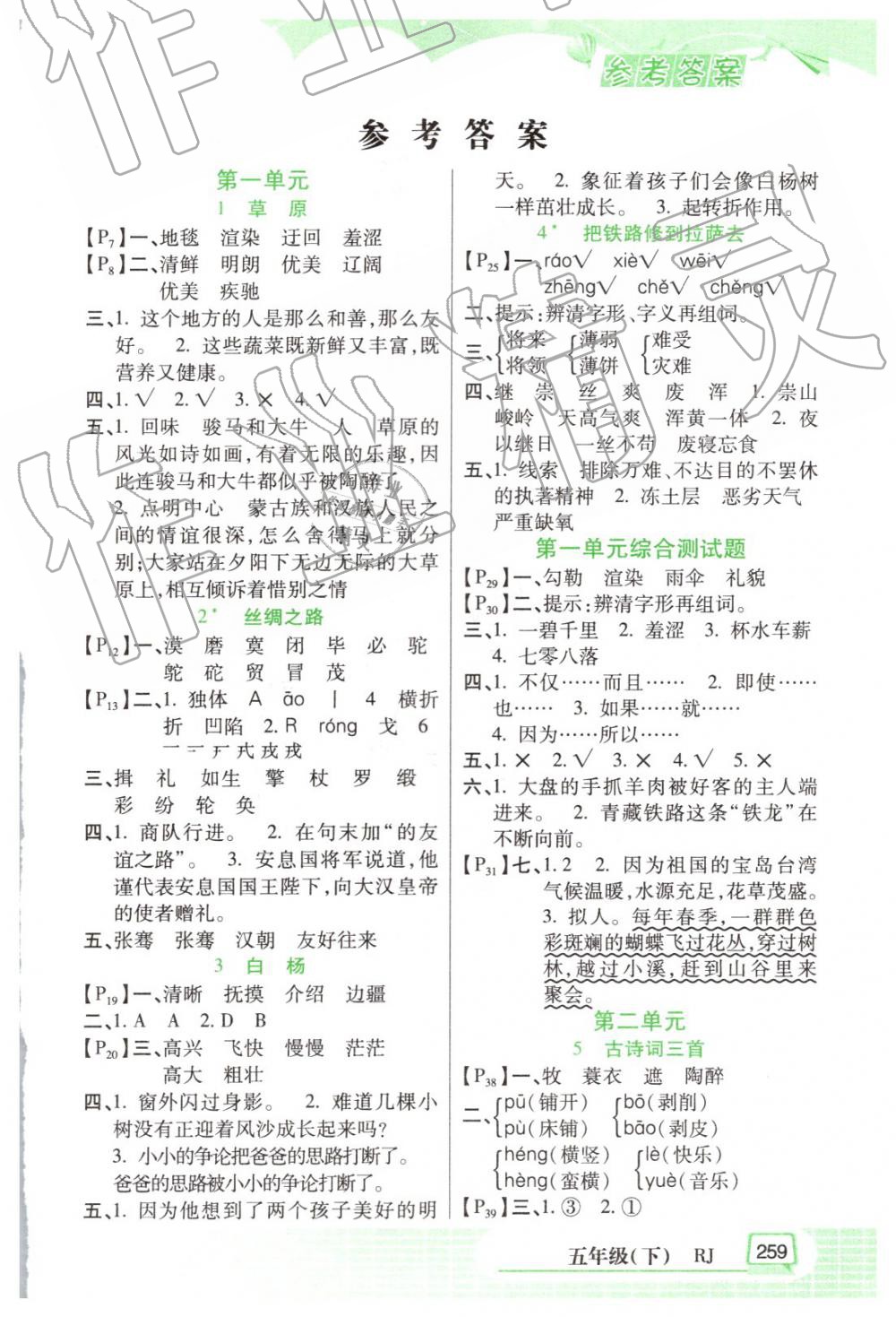2019年字詞句篇五年級下冊人教版開明出版社 第1頁