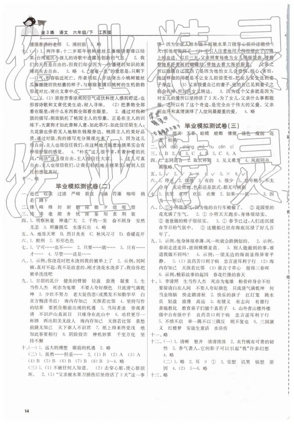 2019年金3练六年级语文下册江苏版 第14页