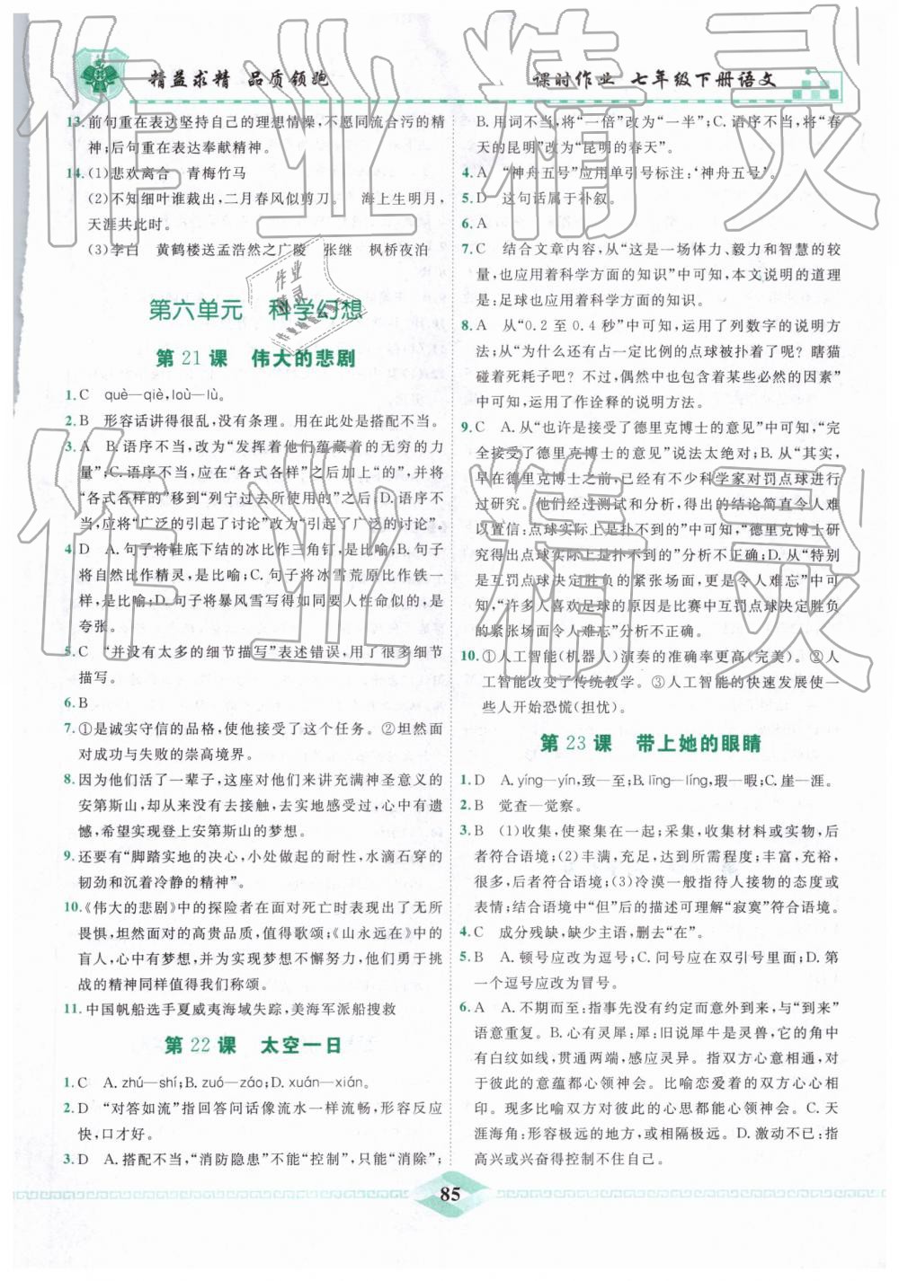 2019年一飞冲天课时作业七年级语文下册人教版 第11页