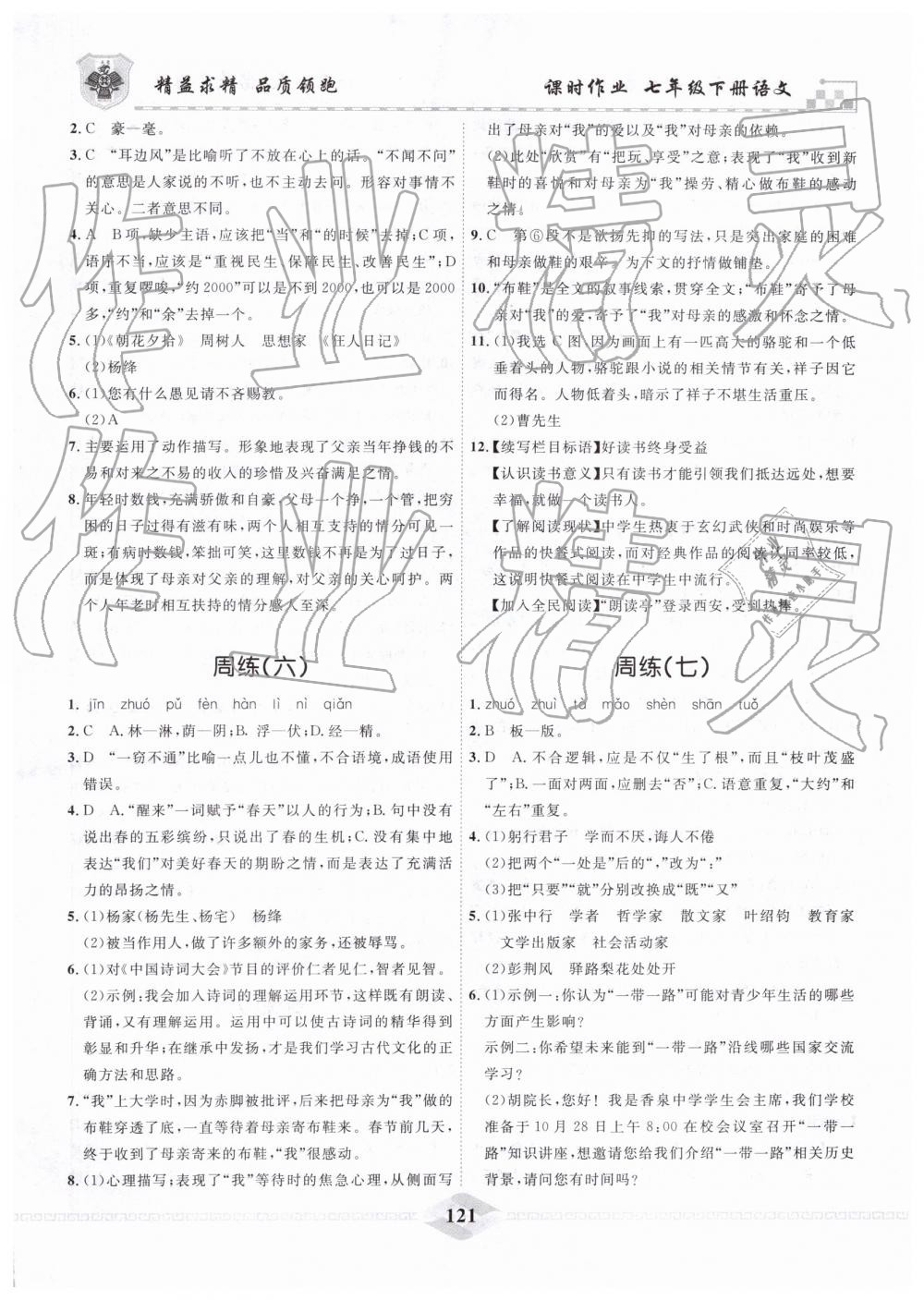 2019年一飛沖天課時(shí)作業(yè)七年級(jí)語(yǔ)文下冊(cè)人教版 第21頁(yè)