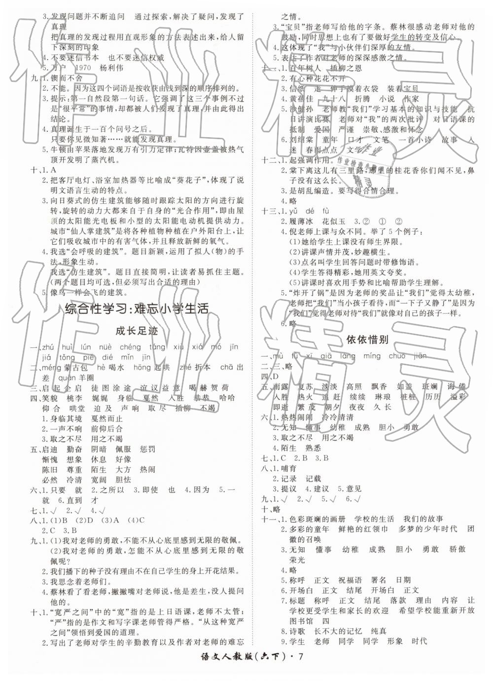 2019年黃岡360定制課時(shí)六年級(jí)語文下冊(cè)人教版 第7頁(yè)