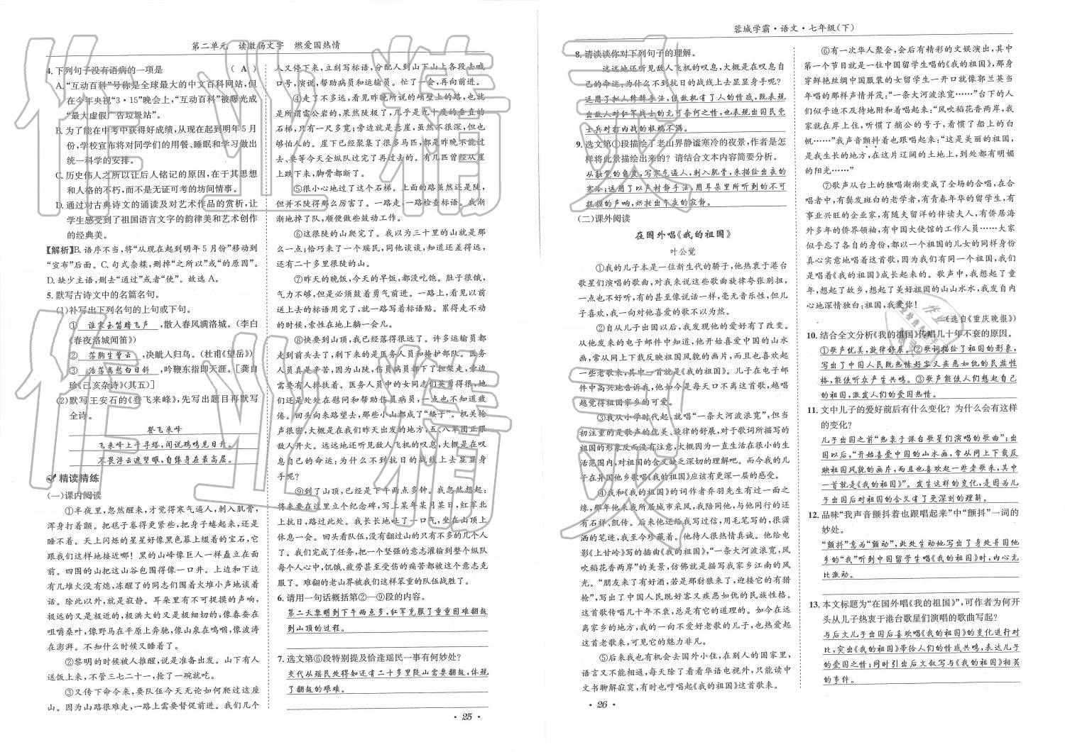 2019年蓉城学霸七年级语文下册人教版 第13页