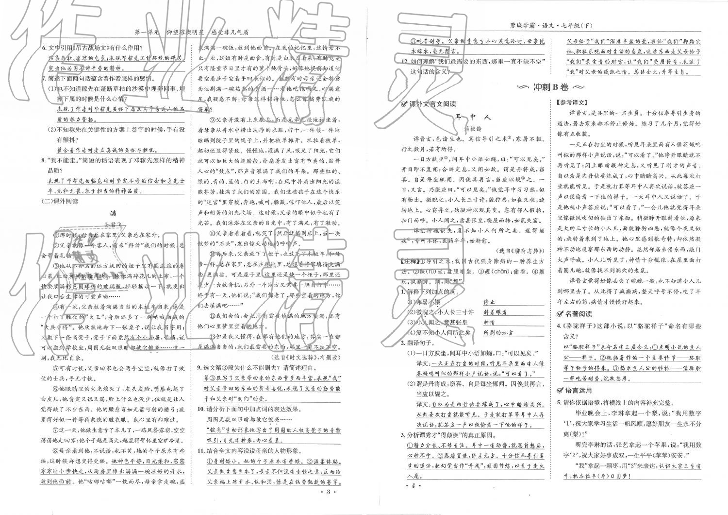 2019年蓉城学霸七年级语文下册人教版 第2页