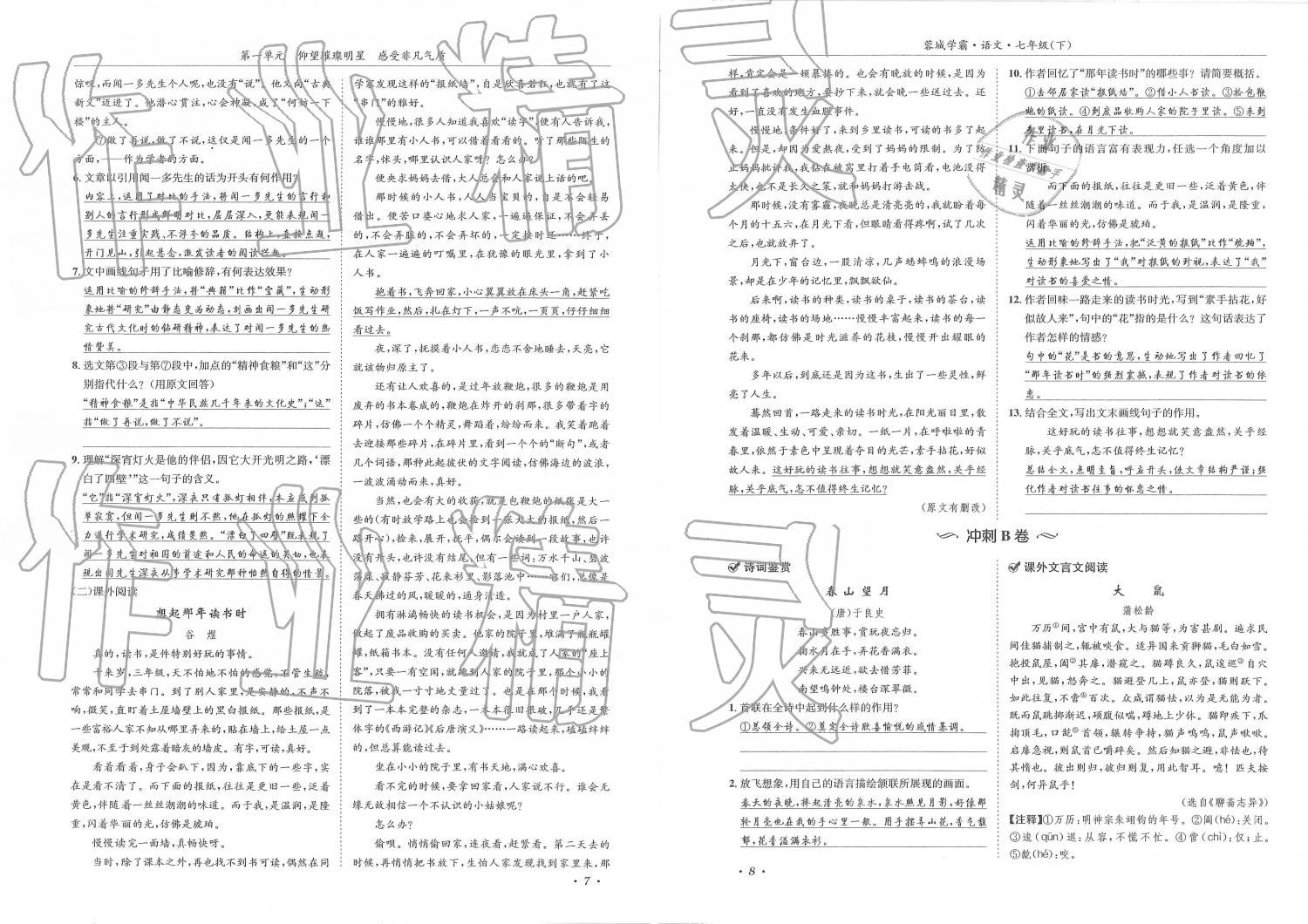 2019年蓉城学霸七年级语文下册人教版 第4页