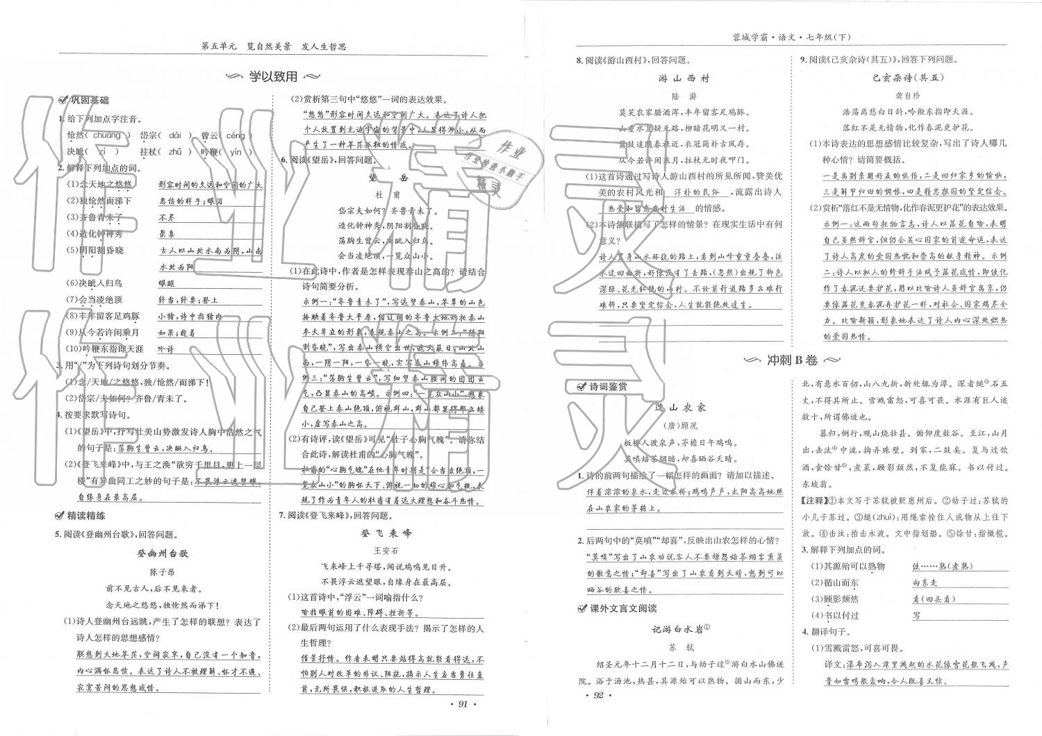 2019年蓉城学霸七年级语文下册人教版 第46页