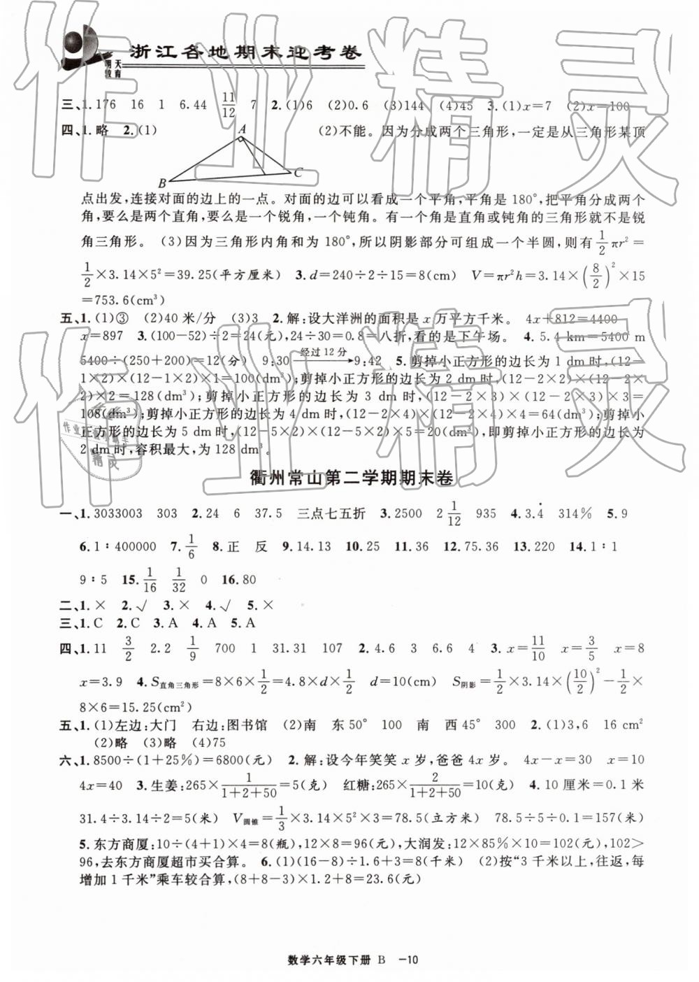 2019年浙江各地期末迎考卷六年級(jí)數(shù)學(xué)下冊(cè)北師大版 第10頁(yè)