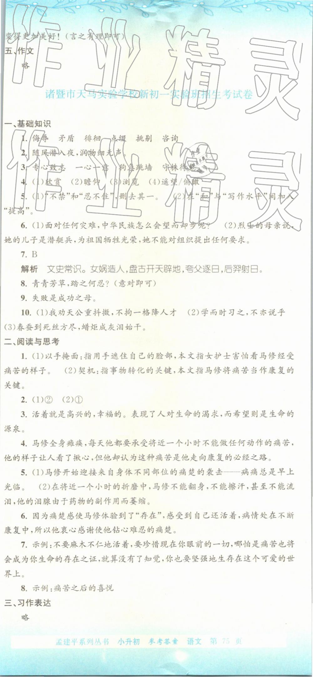 2019年孟建平小升初名校招生入學(xué)考試卷語文 第38頁