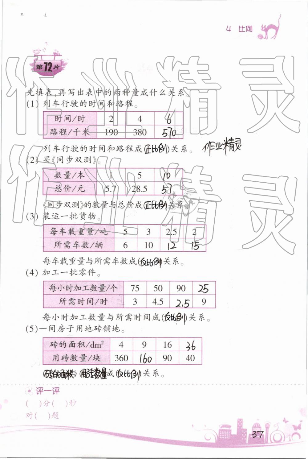 2019年小學(xué)數(shù)學(xué)口算訓(xùn)練六年級下冊人教版雙色升級版 第37頁