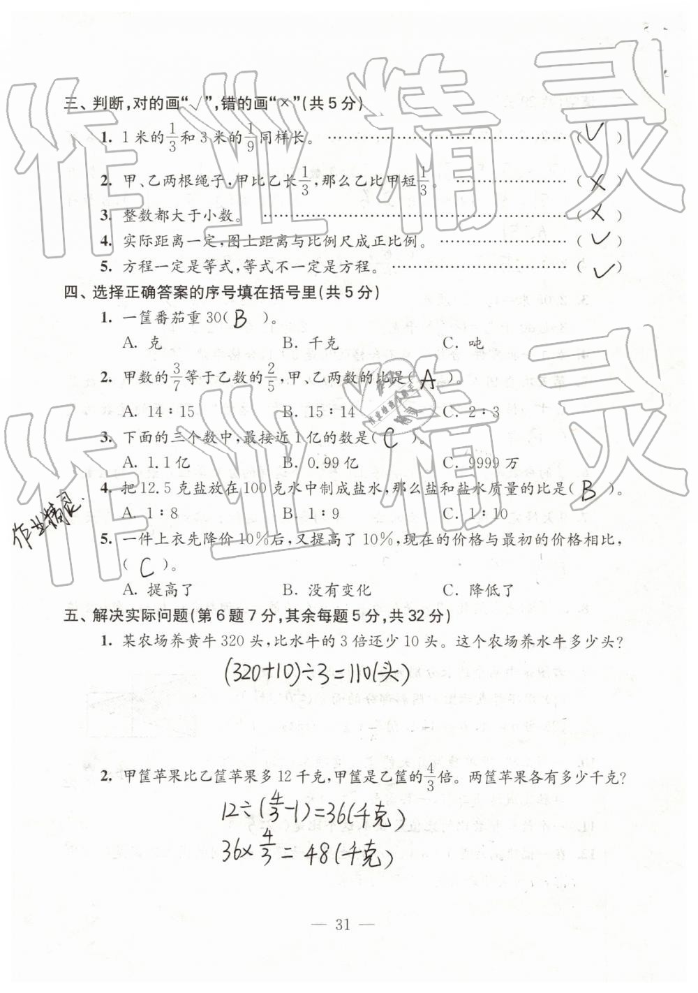 2019年強(qiáng)化拓展卷小學(xué)數(shù)學(xué)六年級(jí)下冊(cè)蘇教版提優(yōu)版 第31頁(yè)