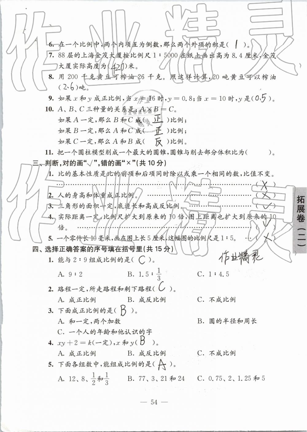 2019年強化拓展卷小學數(shù)學六年級下冊蘇教版提優(yōu)版 第54頁