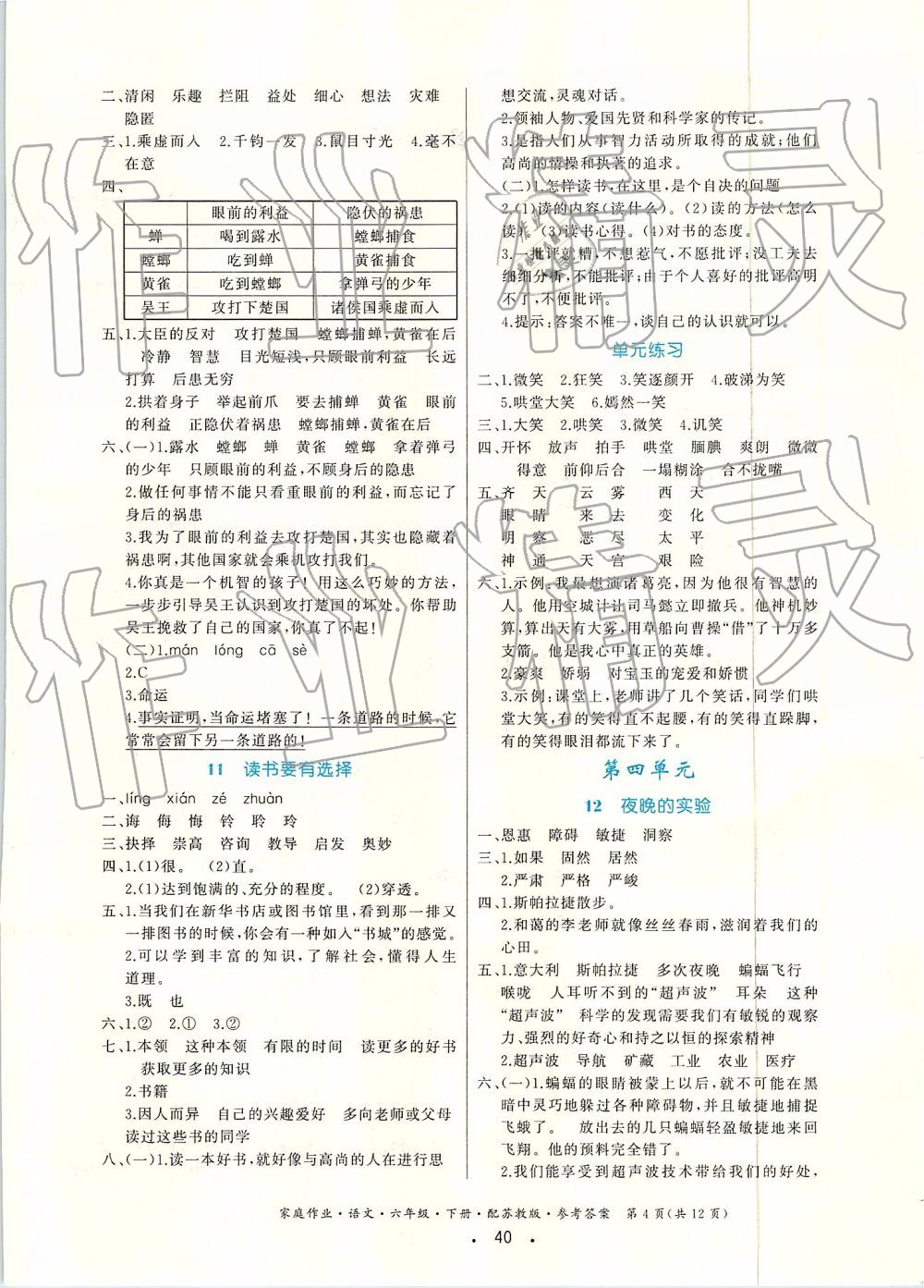 2019年家庭作業(yè)六年級語文下冊蘇教版 第4頁