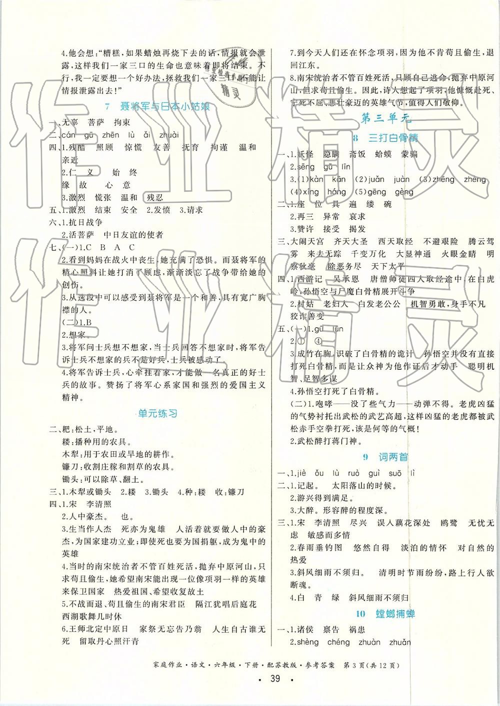 2019年家庭作业六年级语文下册苏教版 第3页