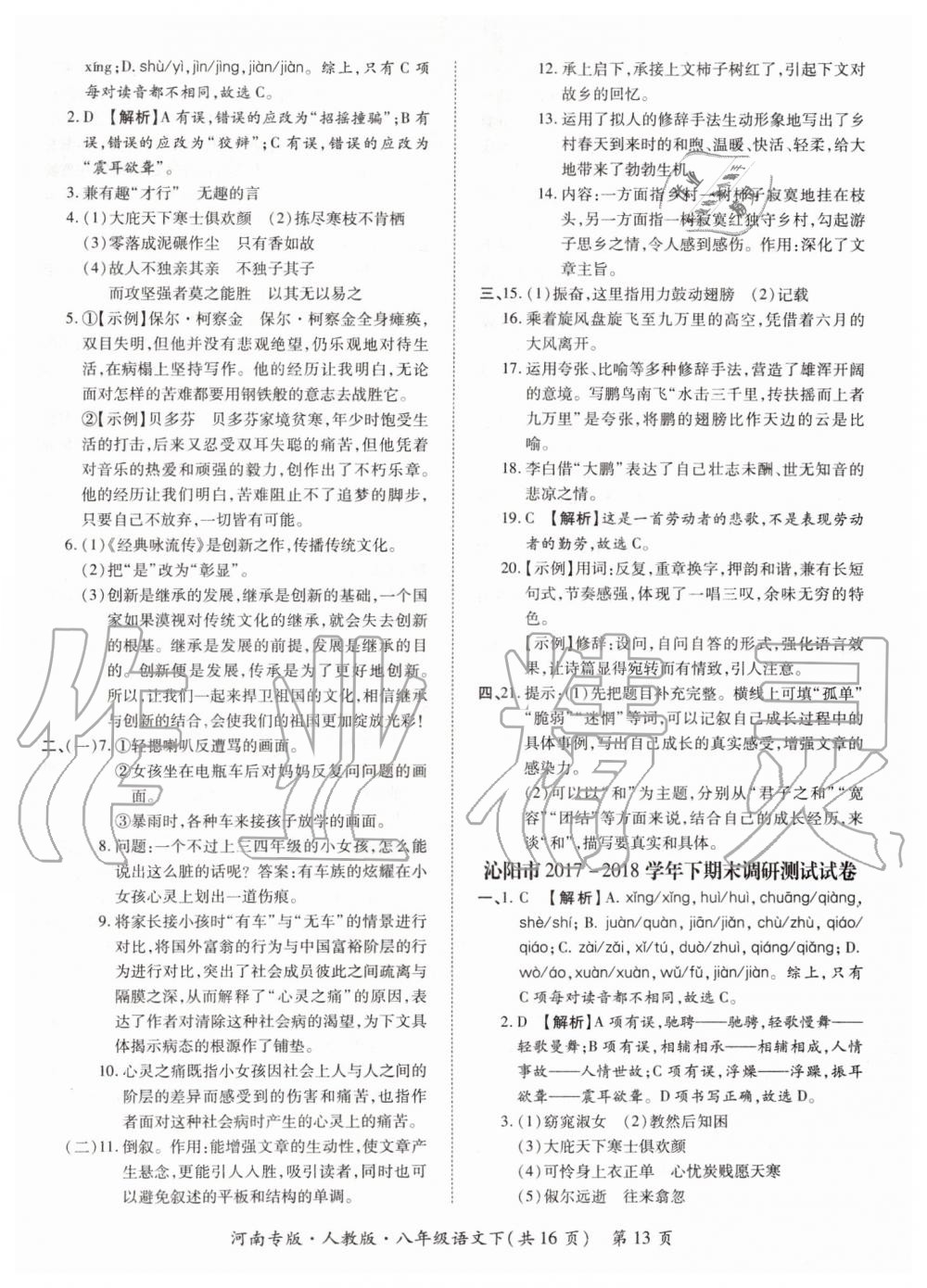 2019年追夢(mèng)之旅初中期末真題篇八年級(jí)語(yǔ)文下冊(cè)人教版 第13頁(yè)