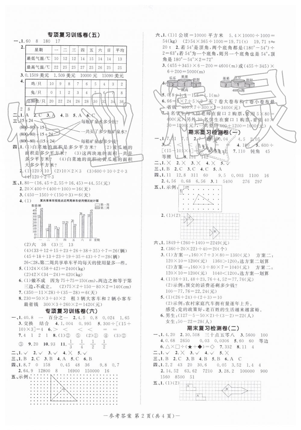 2019年陽光同學期末復習15天沖刺100分四年級數(shù)學下冊人教版 第2頁