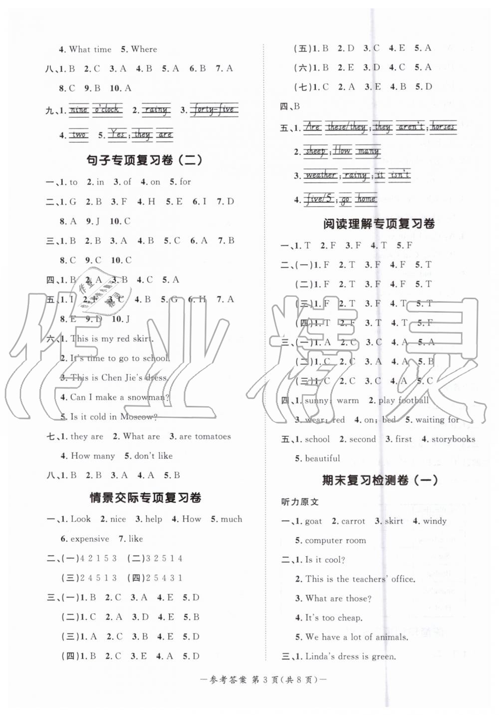 2019年陽光同學(xué)期末復(fù)習(xí)15天沖刺100分四年級(jí)英語下冊人教PEP版 第3頁