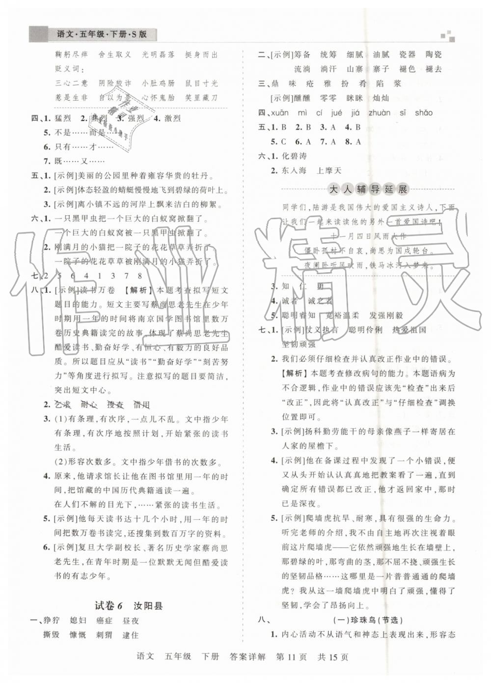 2019年王朝霞洛阳各地期末试卷精选五年级语文下册语文S版 第11页