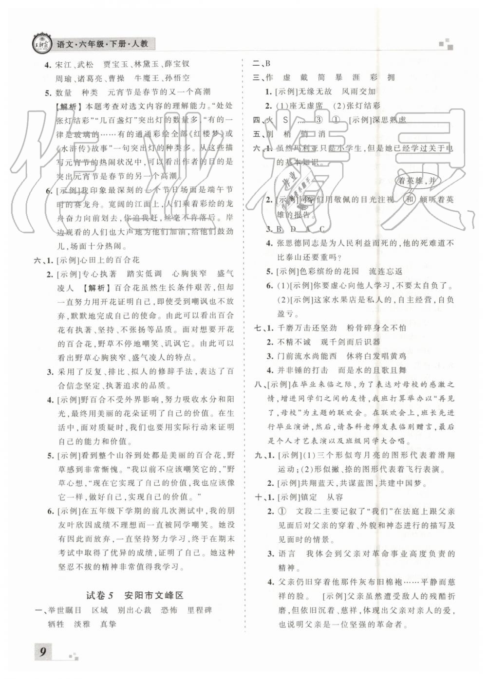 2019年王朝霞各地期末试卷精选六年级语文下册人教版河南专版 第9页