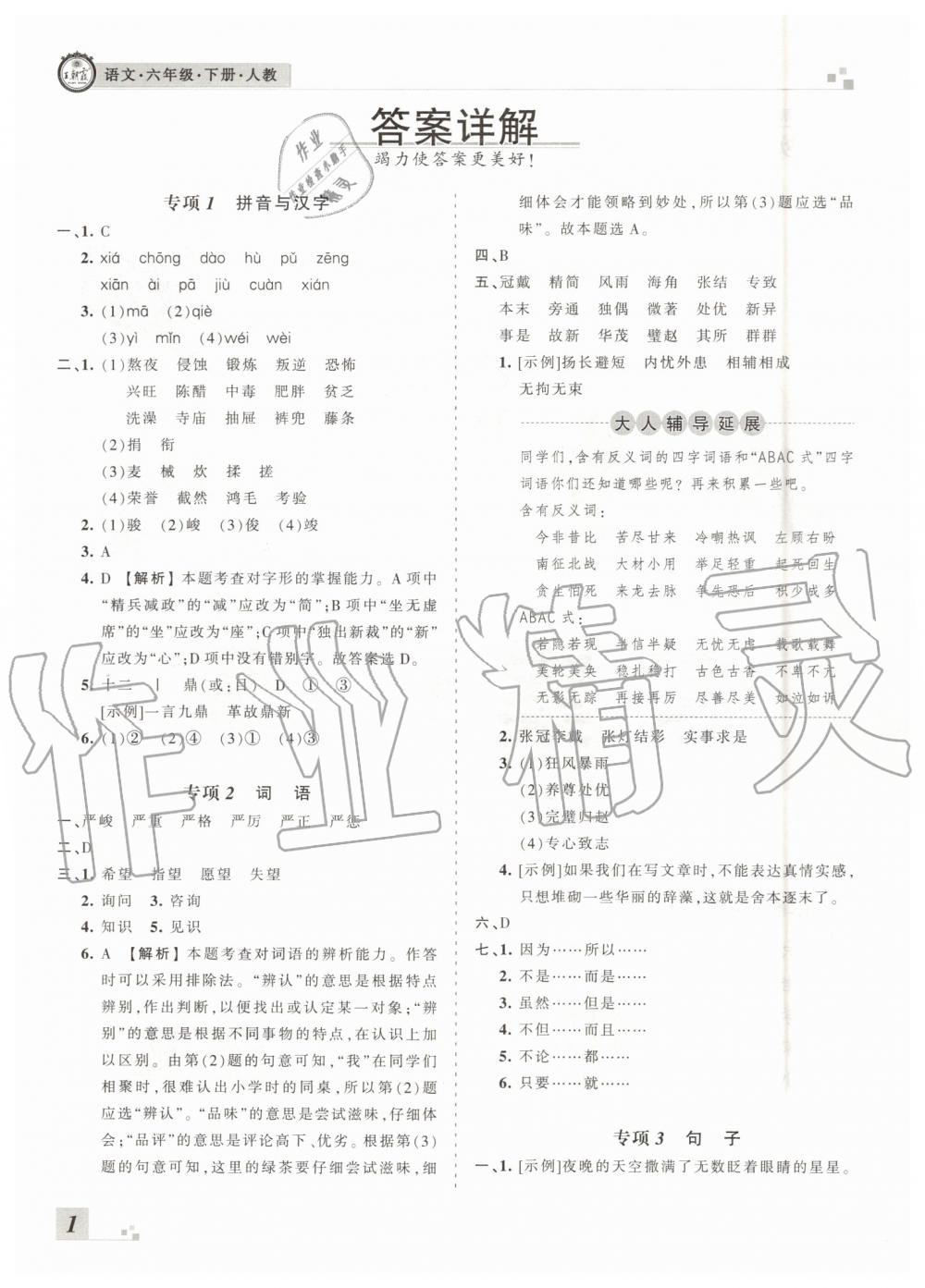 2019年王朝霞各地期末试卷精选六年级语文下册人教版河南专版 第1页