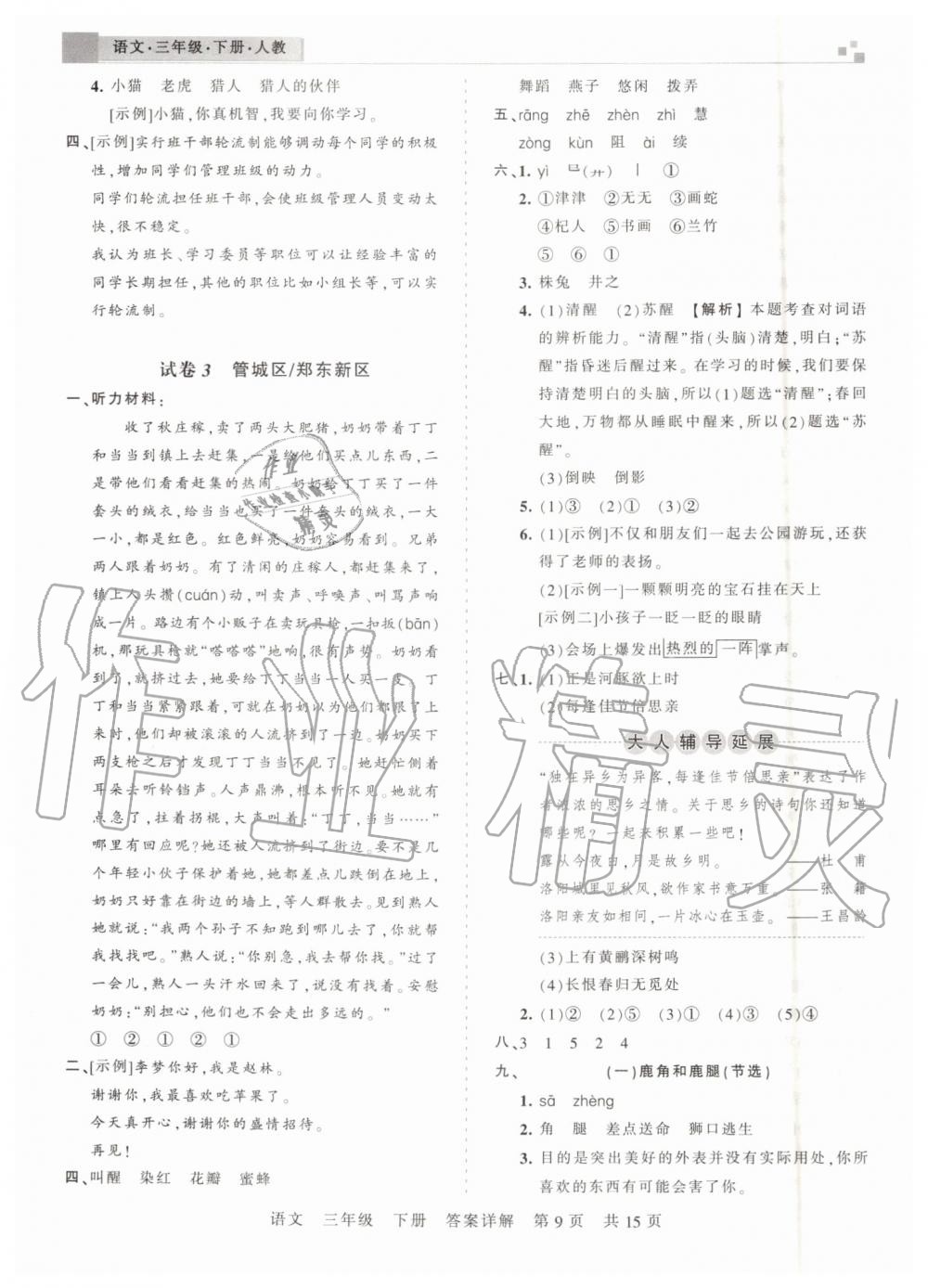 2019年王朝霞期末真題精編三年級語文下冊人教版鄭州都市版 第9頁