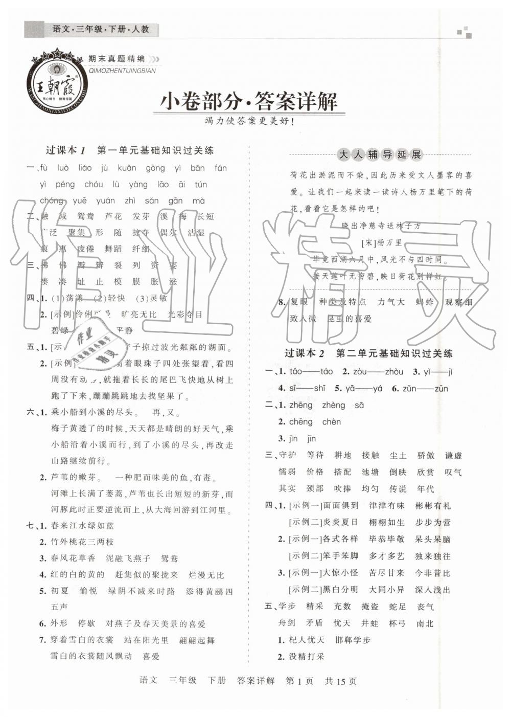 2019年王朝霞期末真题精编三年级语文下册人教版郑州都市版 第1页