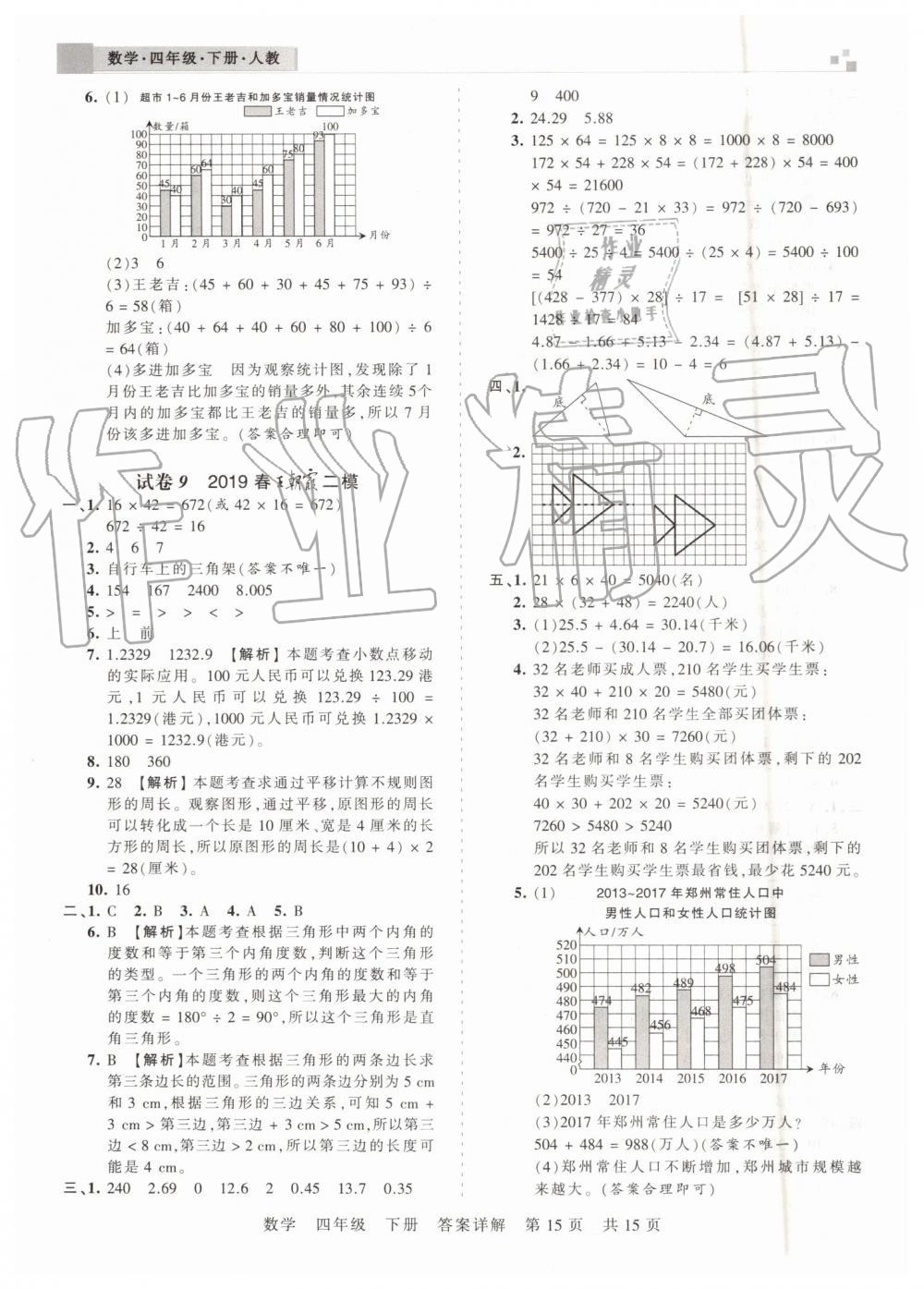 2019年王朝霞期末真題精編四年級數(shù)學(xué)下冊人教版鄭州都市版 第15頁