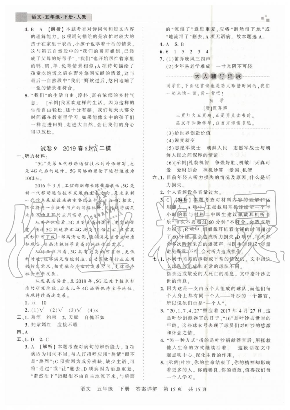 2019年王朝霞期末真題精編五年級(jí)語文下冊(cè)人教版鄭州都市版 第15頁
