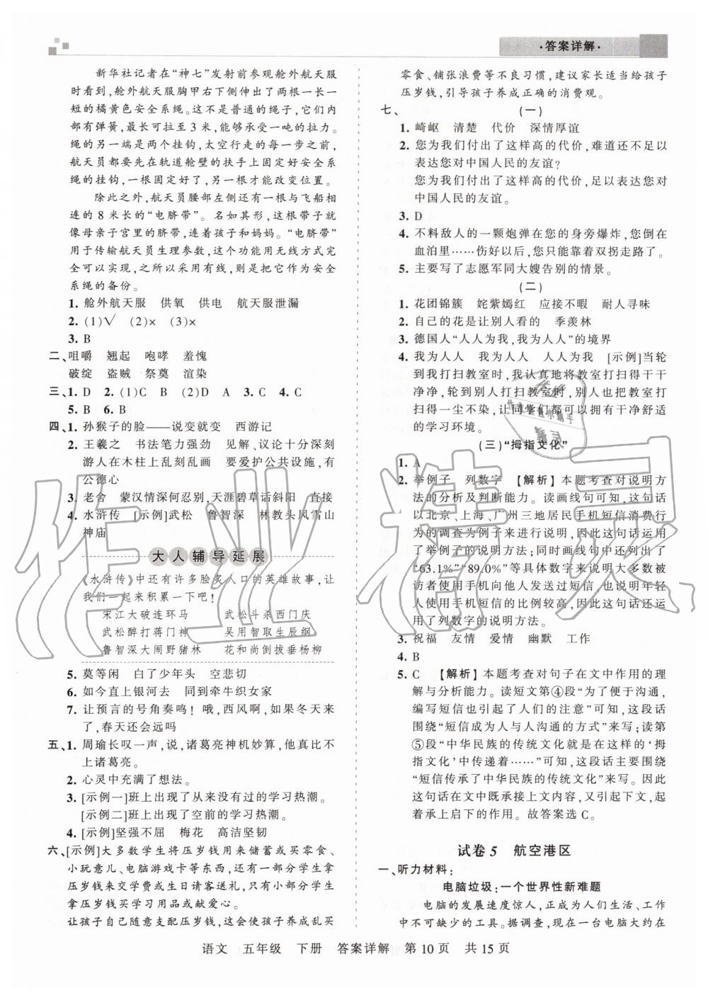 2019年王朝霞期末真題精編五年級(jí)語文下冊(cè)人教版鄭州都市版 第10頁