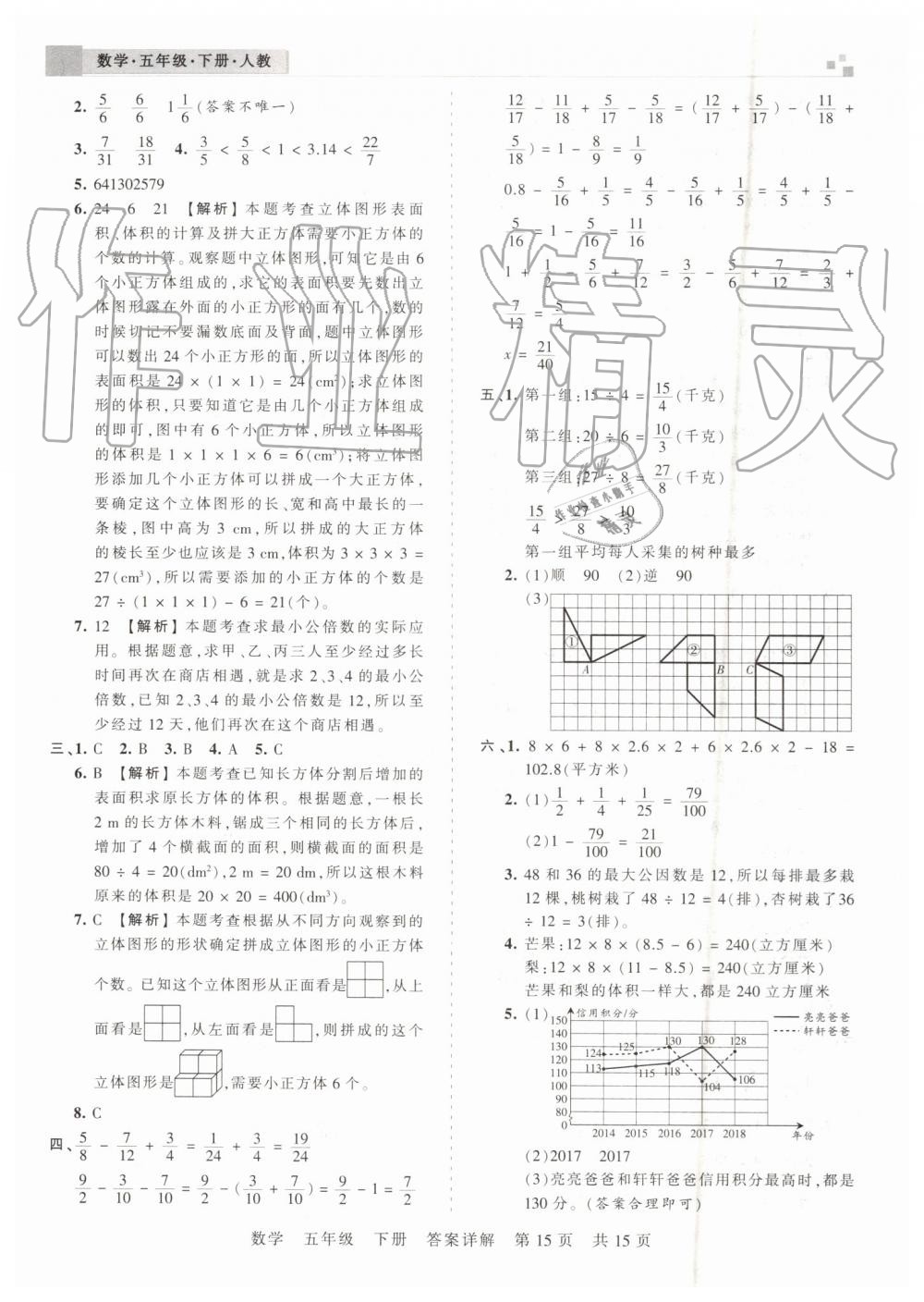 2019年王朝霞期末真题精编五年级数学下册人教版郑州都市版 第15页