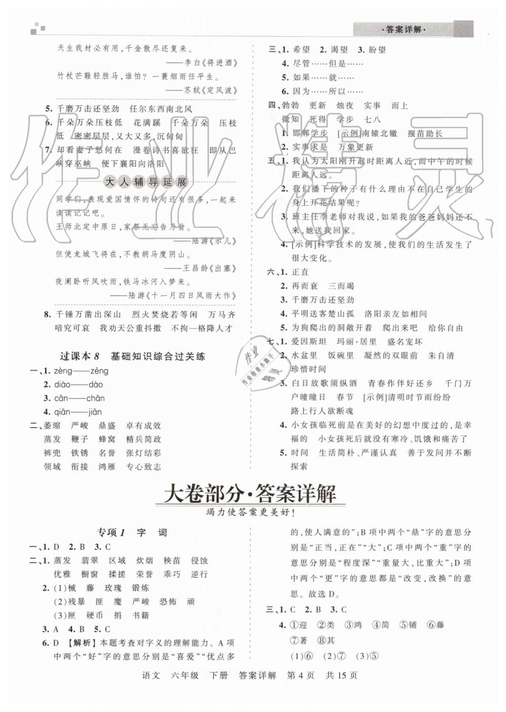 2019年王朝霞期末真题精编六年级语文下册人教版郑州都市版 第4页